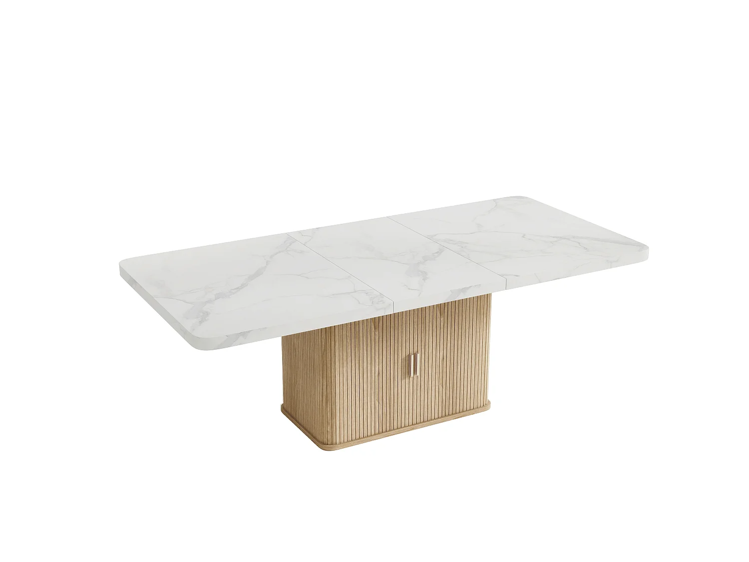 Ausziehbarer Esstisch für 6 bis 8 Personen mit Stauraum, 28 mm starke Tischplatte, abgerundete Kanten – MDF – 150–200 x 90 x 75 cm – Weiß
