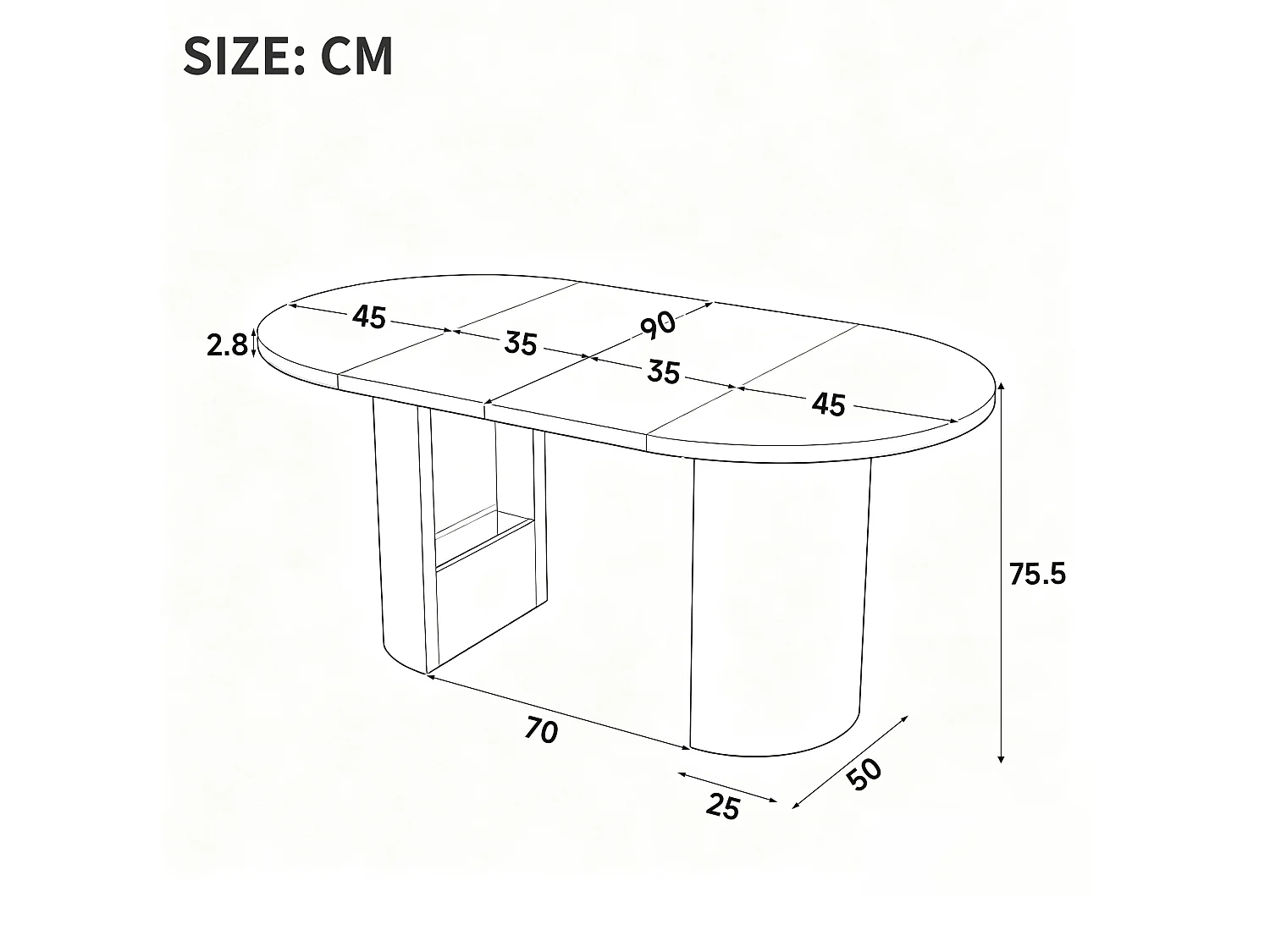 Ausziehbarer runder Esstisch für 4 bis 8 Personen, 28 mm starke Tischplatte, Lattenbeine – MDF – 90–160 x 90 x 75,5 cm – Eiche