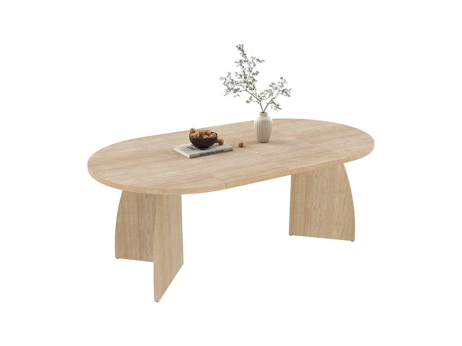 Rozkładany stół jadalny dla 4-8 osób, zaokrąglone krawędzie, 3 długości – płyta MDF – 100-180 x 100 x 75 cm – wygląd trawertynu