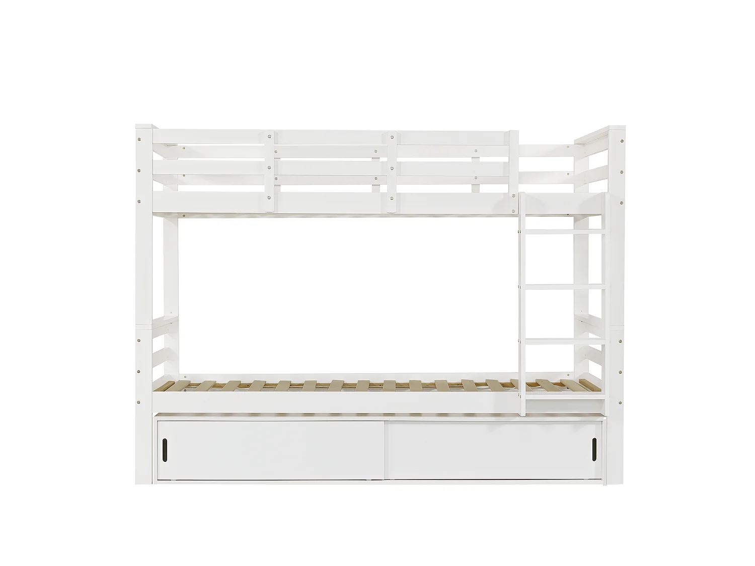 Łóżko piętrowe dla dzieci 90x200 cm - z 2 drzwiami przesuwnymi - z drabinką - można rozdzielić na dwa pojedyncze łóżka - Lite drewno + MDF - Biały (bez materaca)