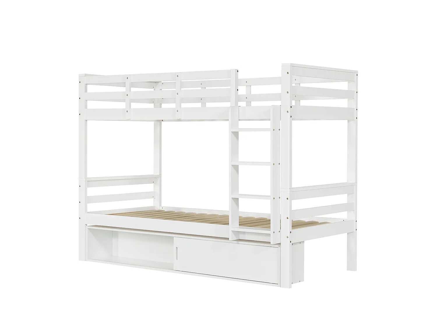 Łóżko piętrowe dla dzieci 90x200 cm - z 2 drzwiami przesuwnymi - z drabinką - można rozdzielić na dwa pojedyncze łóżka - Lite drewno + MDF - Biały (bez materaca)