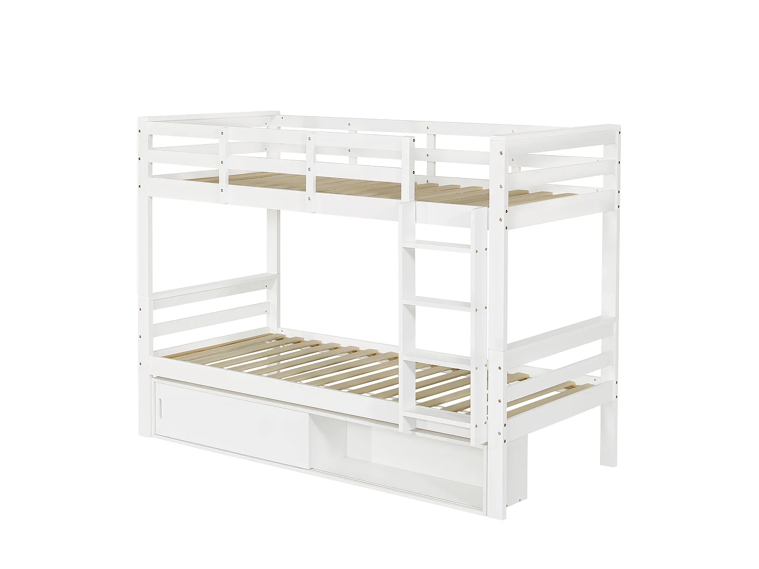 Łóżko piętrowe dla dzieci 90x200 cm - z 2 drzwiami przesuwnymi - z drabinką - można rozdzielić na dwa pojedyncze łóżka - Lite drewno + MDF - Biały (bez materaca)