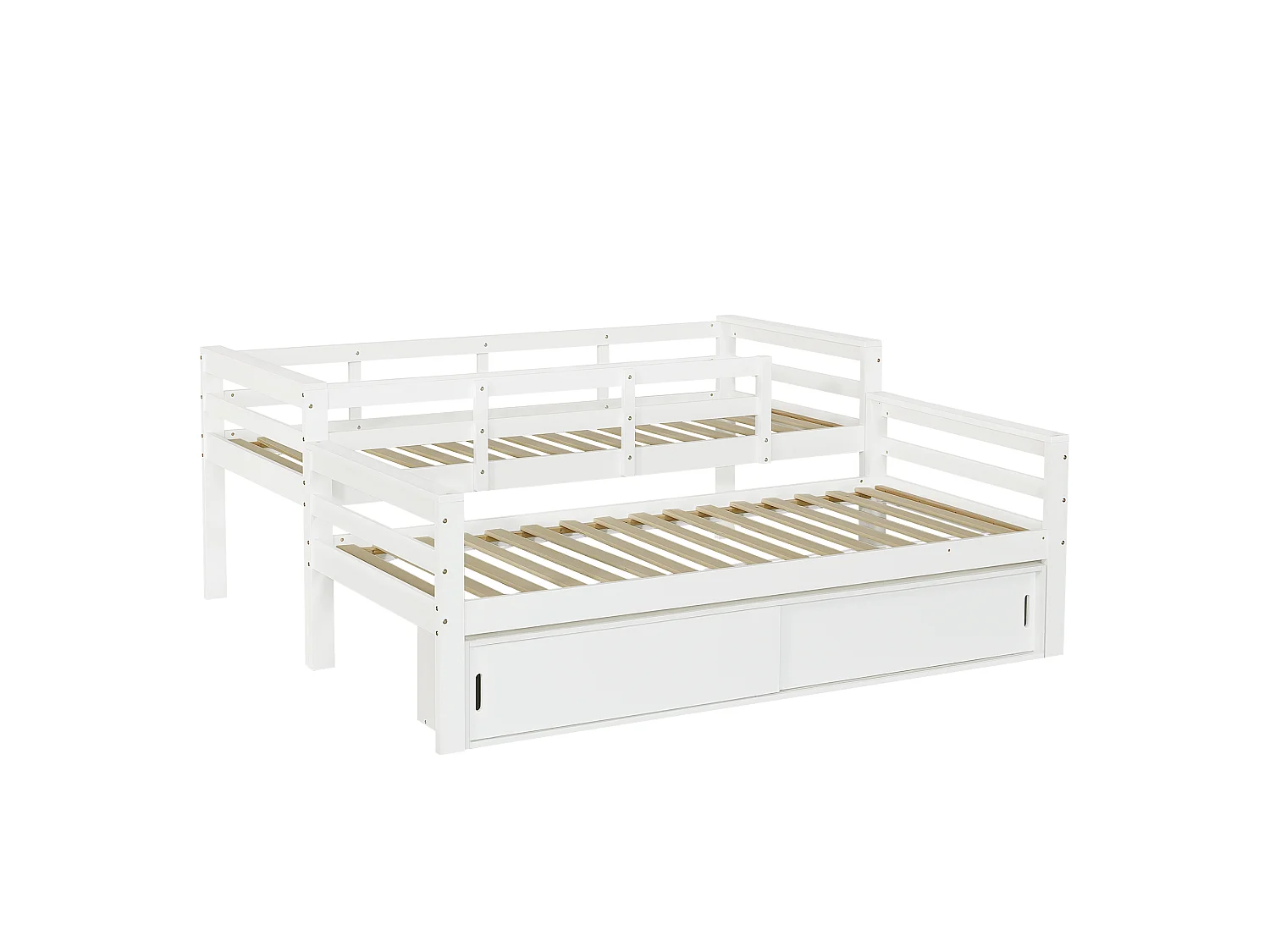 Łóżko piętrowe dla dzieci 90x200 cm - z 2 drzwiami przesuwnymi - z drabinką - można rozdzielić na dwa pojedyncze łóżka - Lite drewno + MDF - Biały (bez materaca)