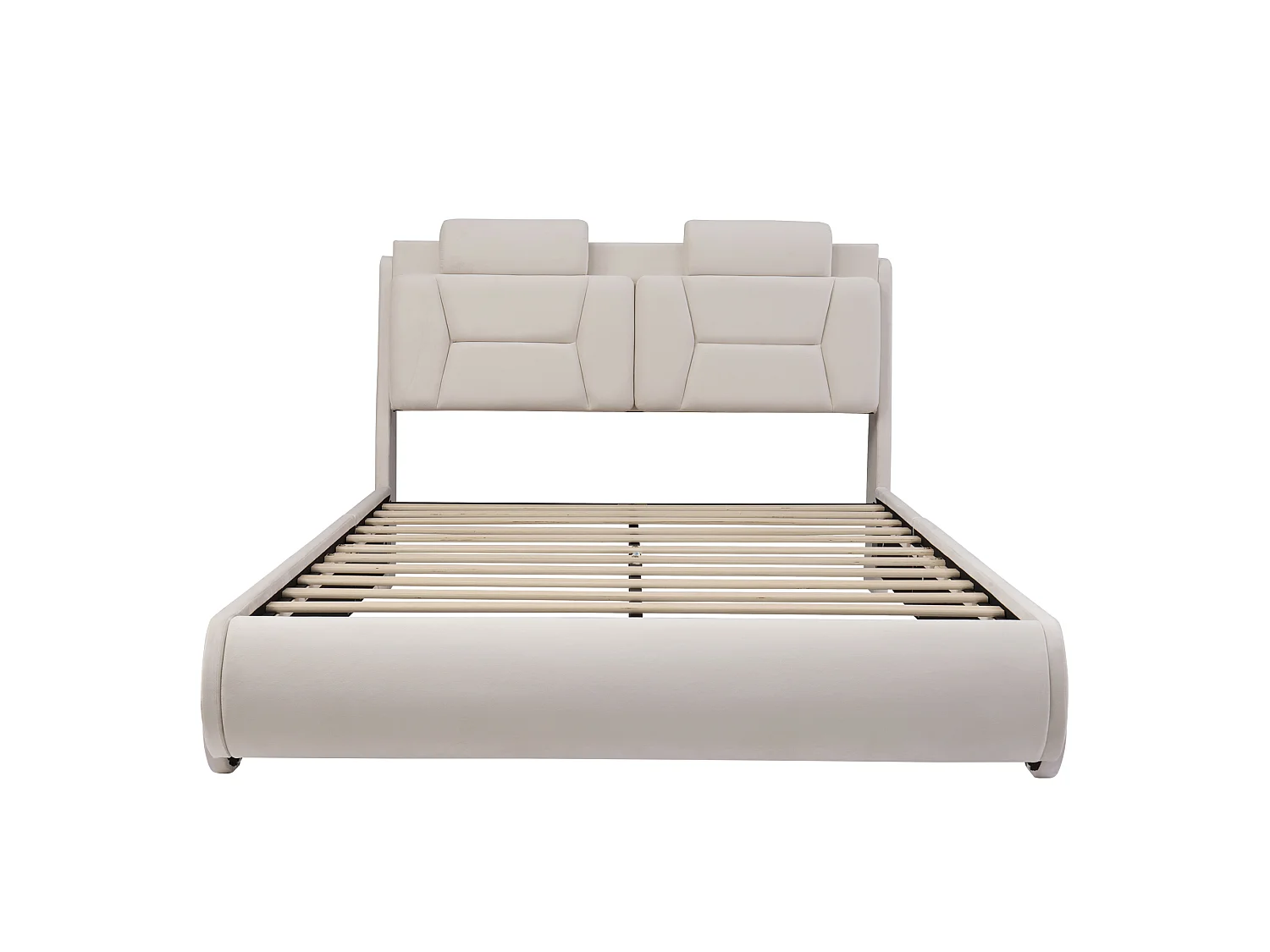 Upholstered bed for children 140x200cm - adjustable headboard height - with LED lighting - velvet fabric - Beige (without mattress)