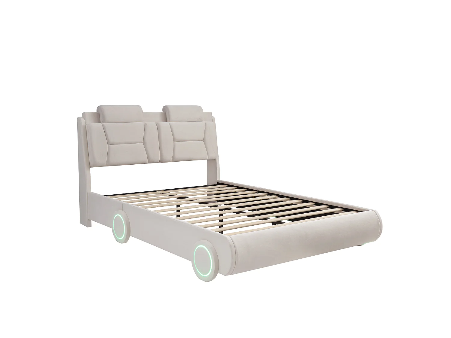Upholstered bed for children 140x200cm - adjustable headboard height - with LED lighting - velvet fabric - Beige (without mattress)