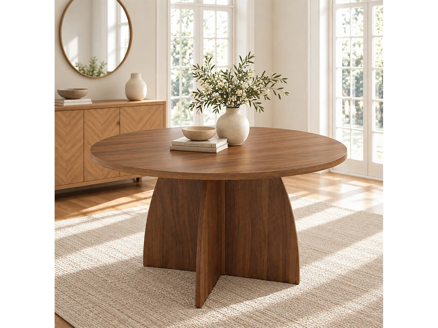 Table à manger ovale extensible 4 à 8 personnes, système télescopique – MDF – 100-180 x 100 x 75 cm – Noyer
