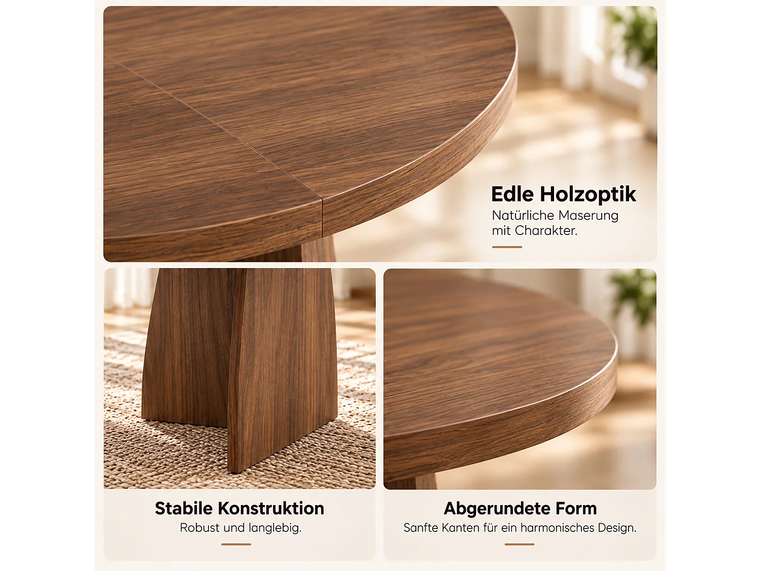 Table à manger ovale extensible 4 à 8 personnes, système télescopique – MDF – 100-180 x 100 x 75 cm – Noyer