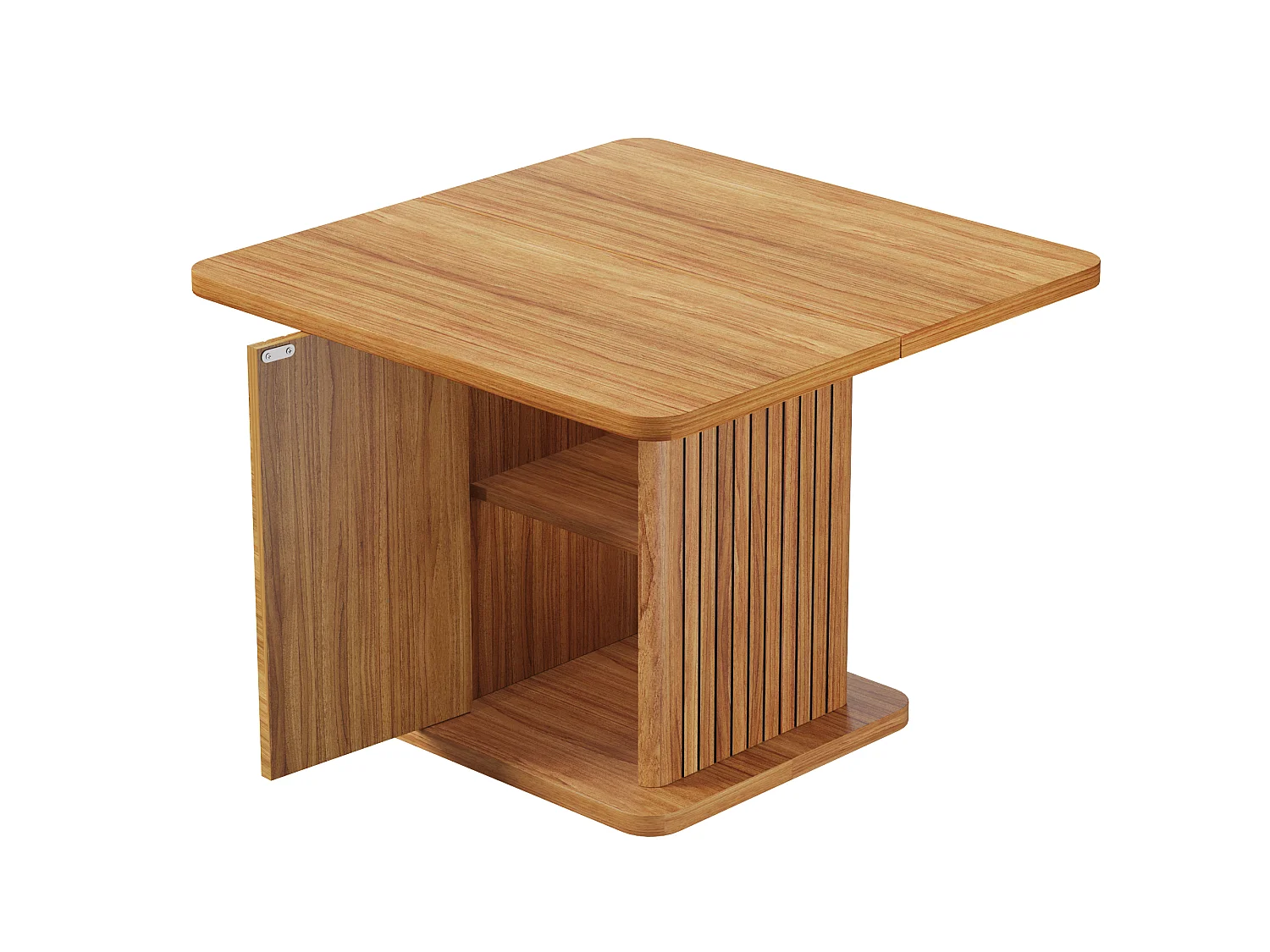 Quadratischer Esstisch für 4 Personen mit Stauraum, 2 Ablagen und Push-to-Open-Türen – MDF und Metall – 80 x 80 x 76 cm – Dunkelbraun