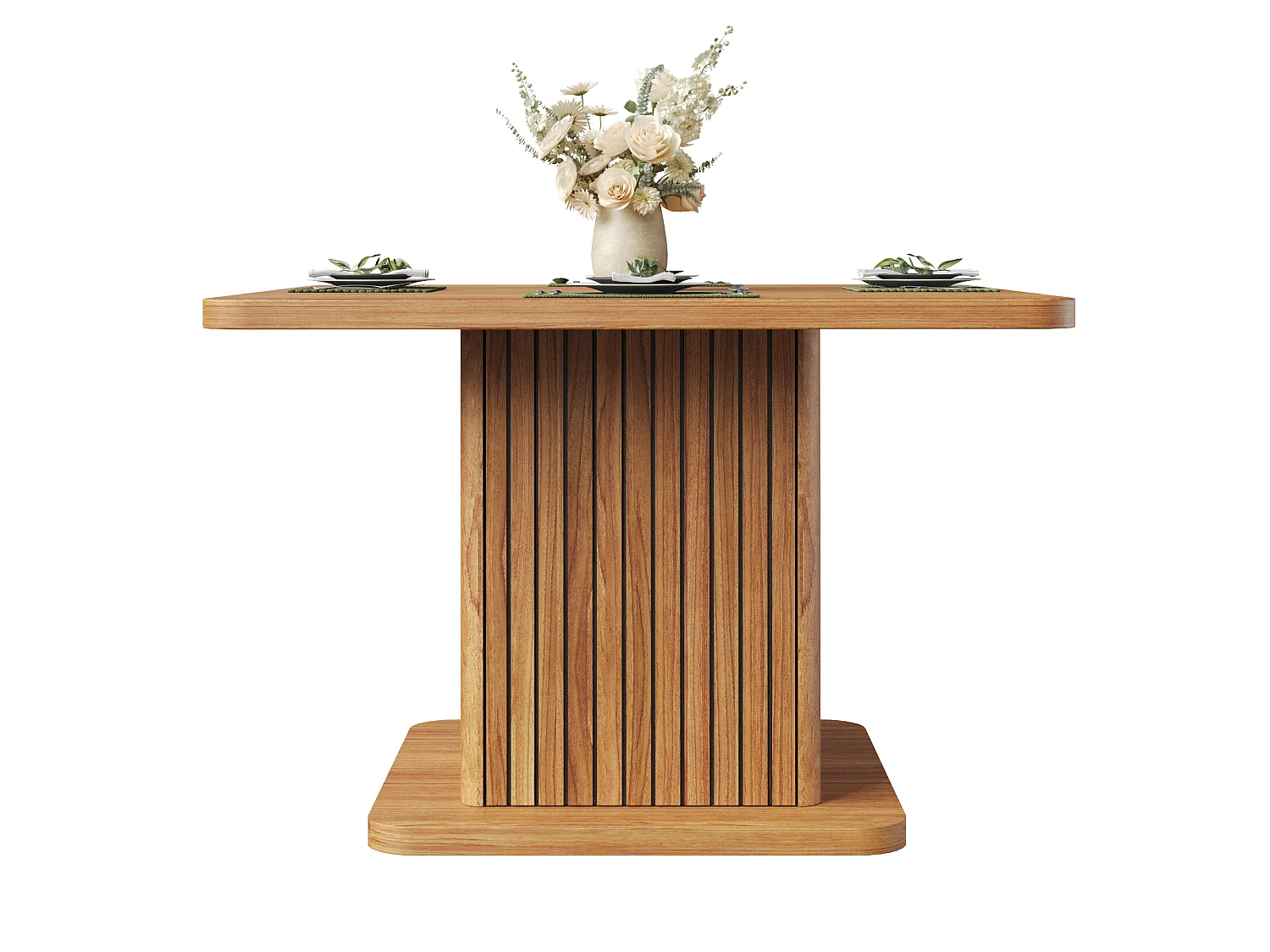 Quadratischer Esstisch für 4 Personen mit Stauraum, 2 Ablagen und Push-to-Open-Türen – MDF und Metall – 80 x 80 x 76 cm – Dunkelbraun
