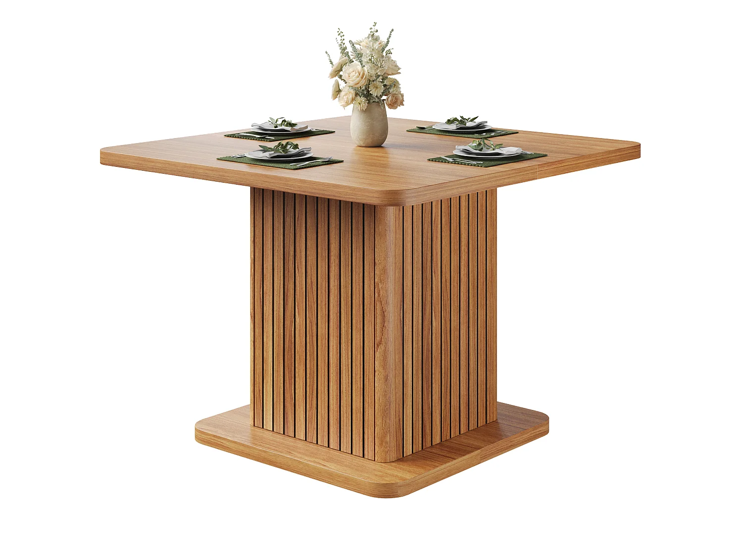 Quadratischer Esstisch für 4 Personen mit Stauraum, 2 Ablagen und Push-to-Open-Türen – MDF und Metall – 80 x 80 x 76 cm – Dunkelbraun