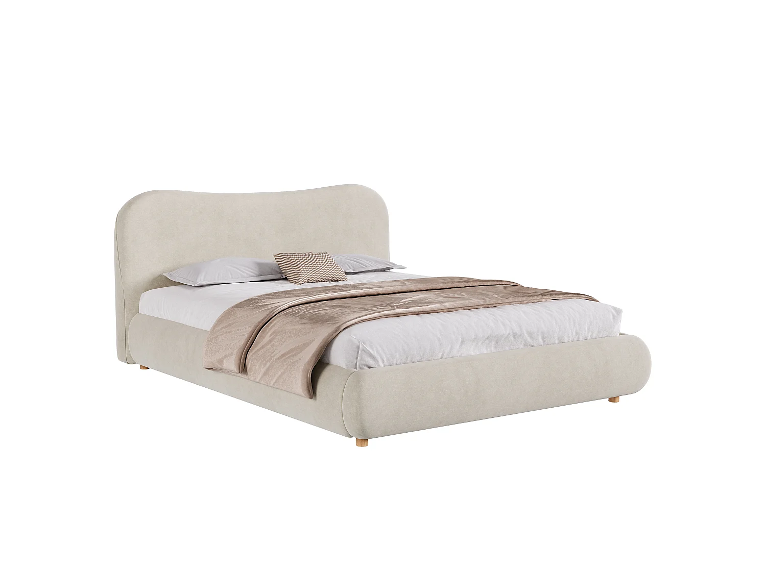 Upholstered storage bed 180x200 cm - Upholstered headboard and solid wood legs - Velvet - Beige (Mattress not included)