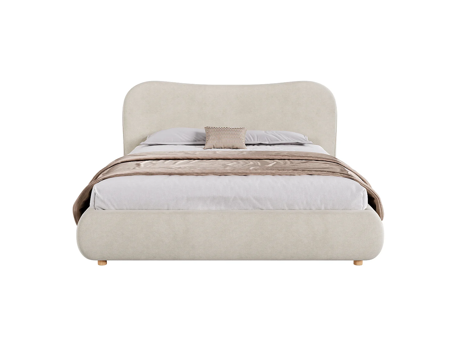 Upholstered storage bed 180x200 cm - Upholstered headboard and solid wood legs - Velvet - Beige (Mattress not included)