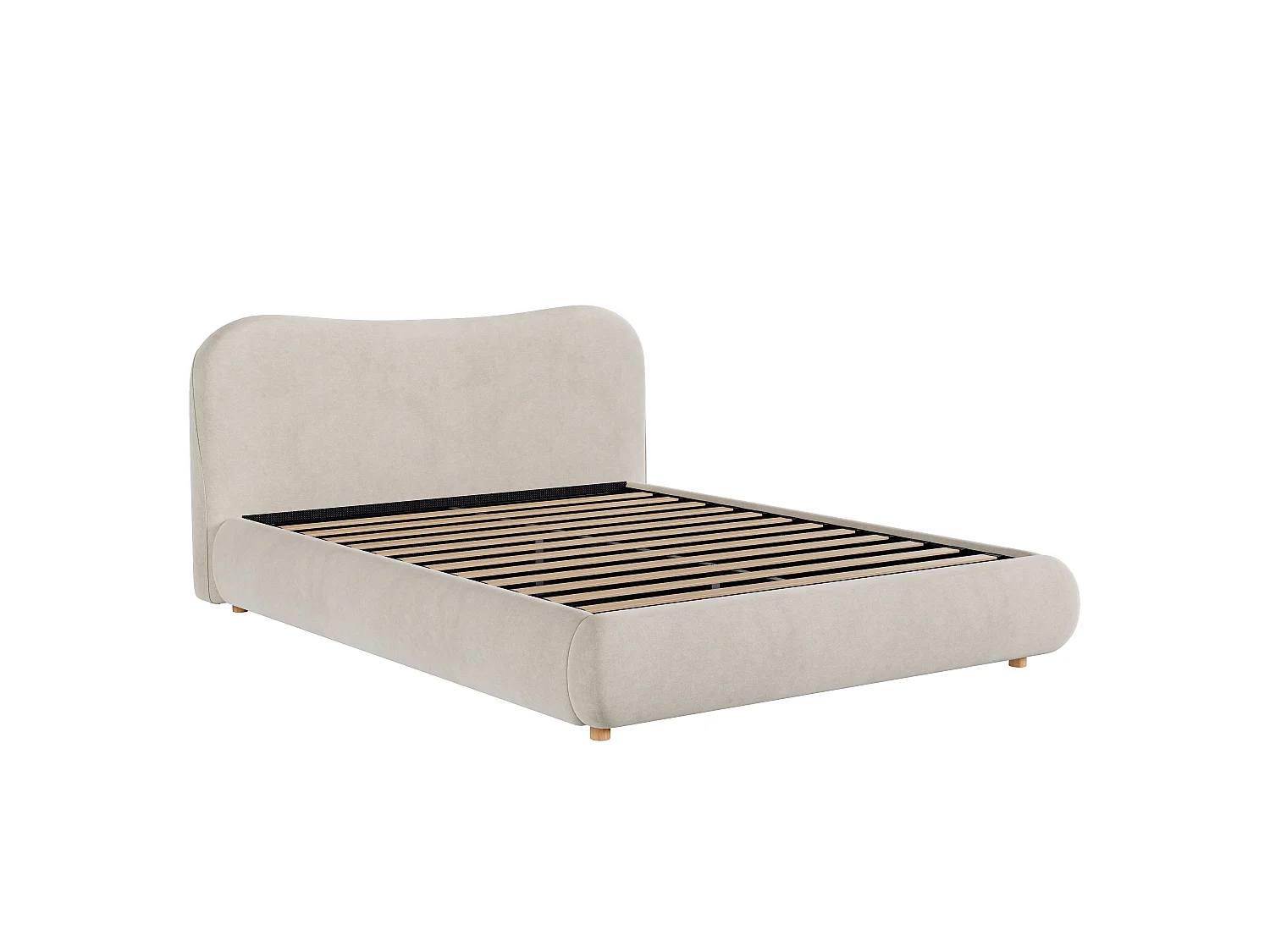 Upholstered storage bed 180x200 cm - Upholstered headboard and solid wood legs - Velvet - Beige (Mattress not included)