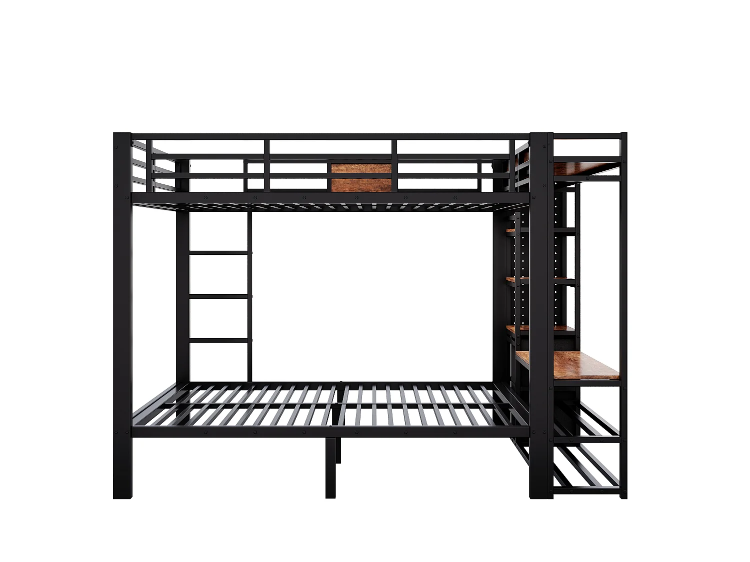 Lit superposé enfant 120x200 cm - avec étagères et tiroirs - avec échelle - portant à vêtements et panneau perforé - Noir (sans matelas)
