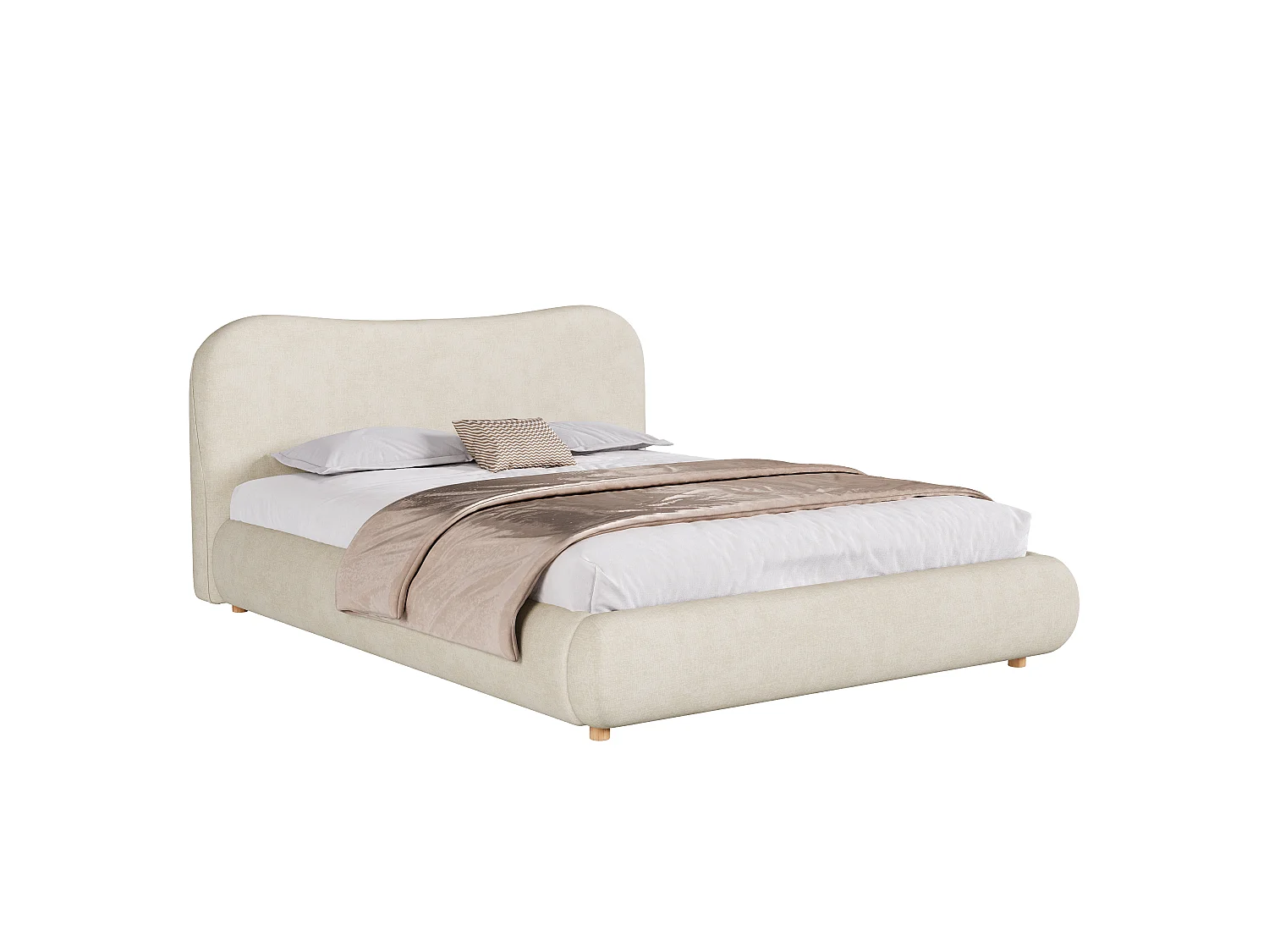 Upholstered storage bed 160x200 cm - Upholstered headboard and solid wood legs - Chenille fabric - Beige (Mattress not included)