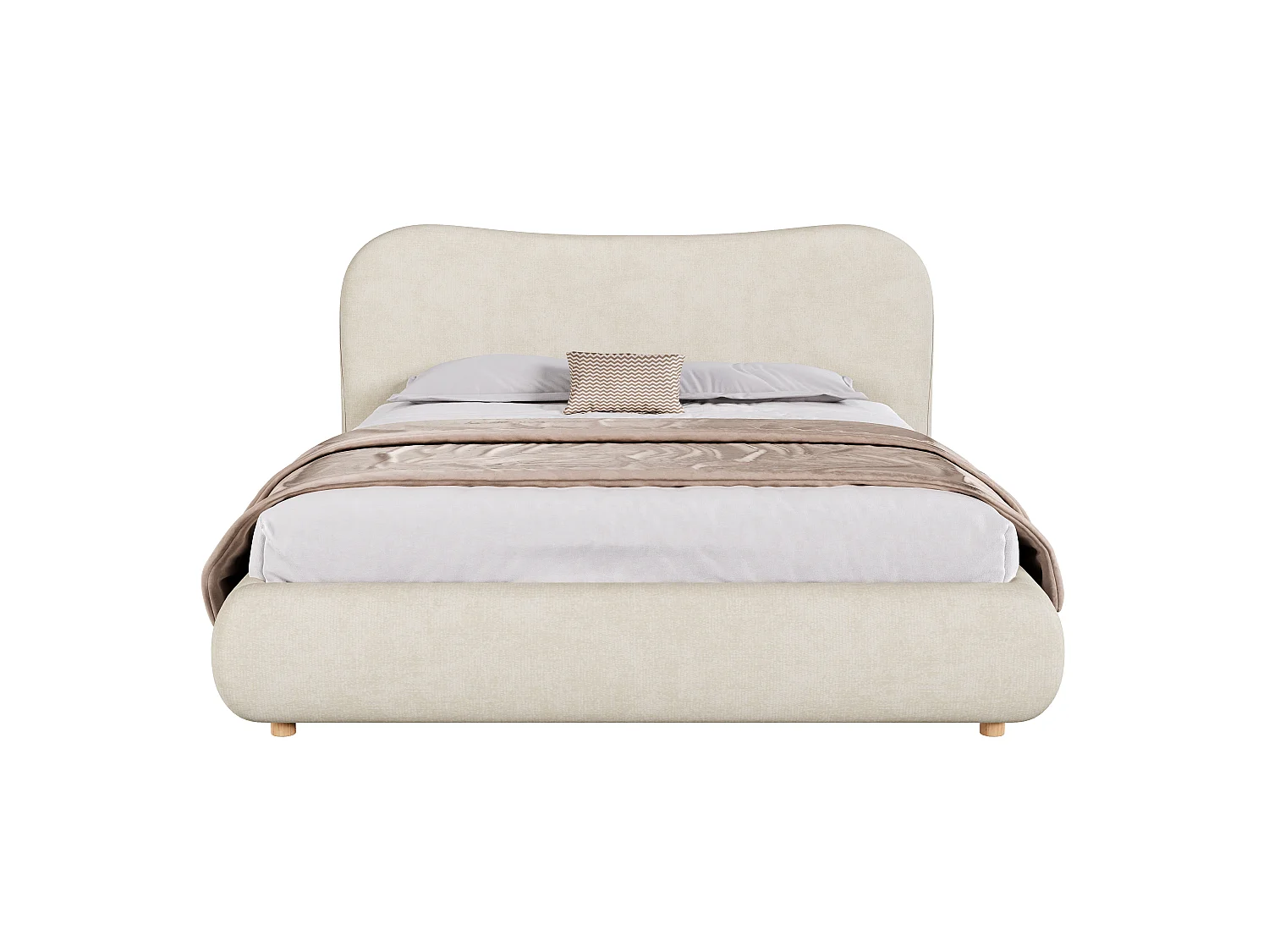Upholstered storage bed 160x200 cm - Upholstered headboard and solid wood legs - Chenille fabric - Beige (Mattress not included)