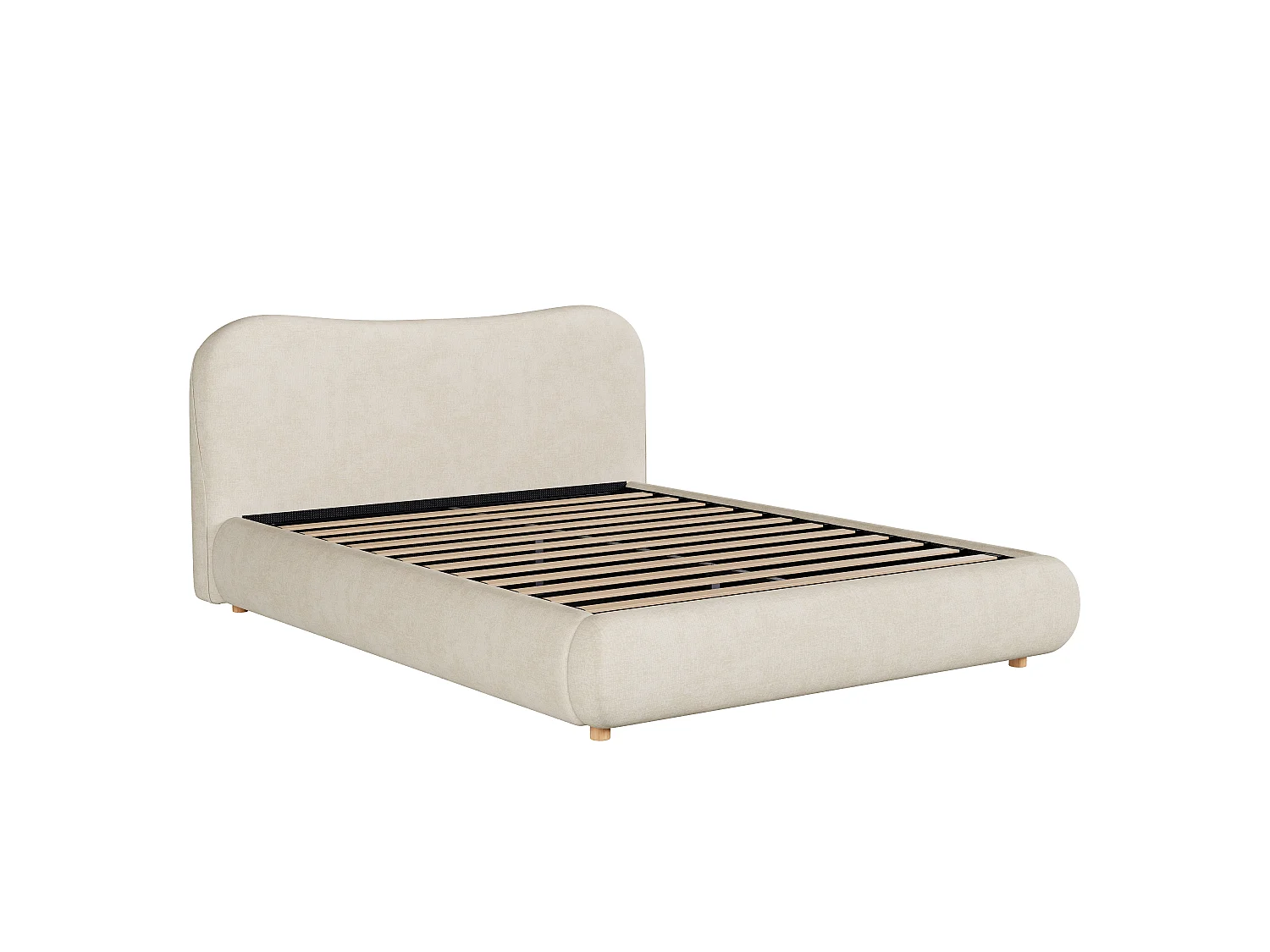 Upholstered storage bed 160x200 cm - Upholstered headboard and solid wood legs - Chenille fabric - Beige (Mattress not included)