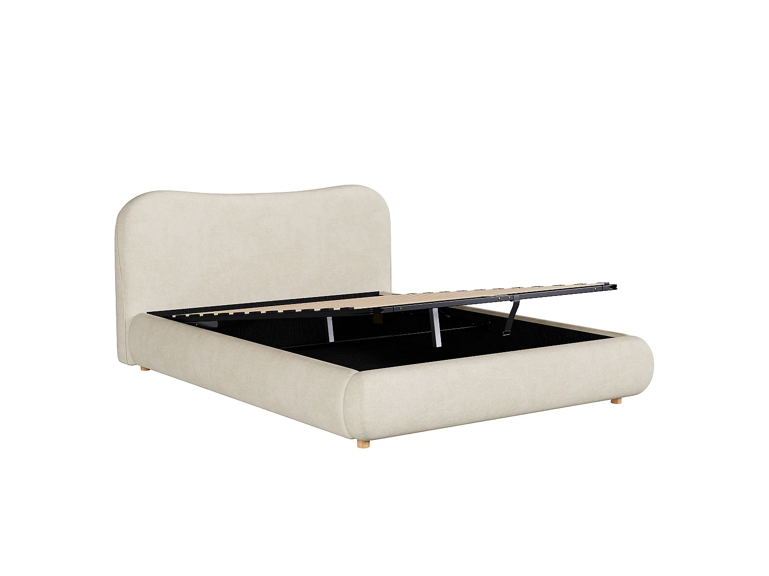Upholstered storage bed 160x200 cm - Upholstered headboard and solid wood legs - Chenille fabric - Beige (Mattress not included)