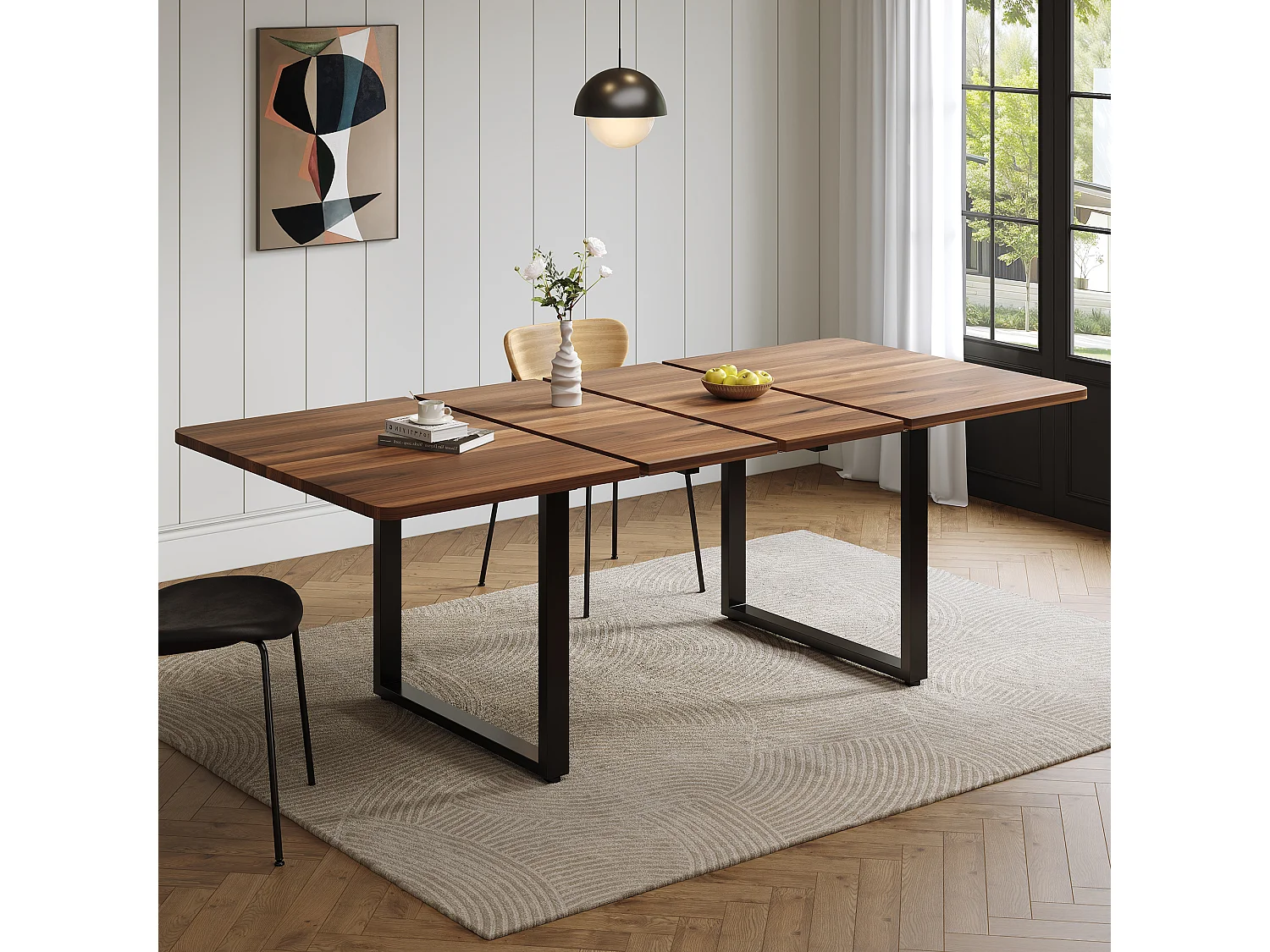 Table à manger rectangulaire extensible 6 à 10 personnes, 3 longueurs 140/180/220 cm – MDF – 140-220 x 80 x 75 cm – Noyer