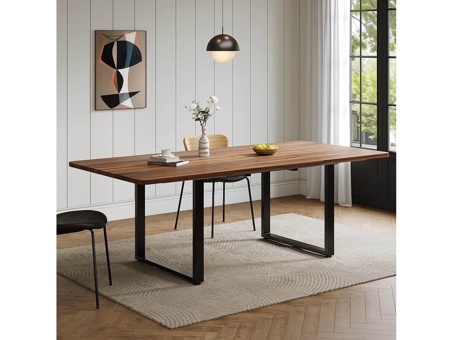 Table à manger rectangulaire extensible 6 à 10 personnes, 3 longueurs 140/180/220 cm – MDF – 140-220 x 80 x 75 cm – Noyer