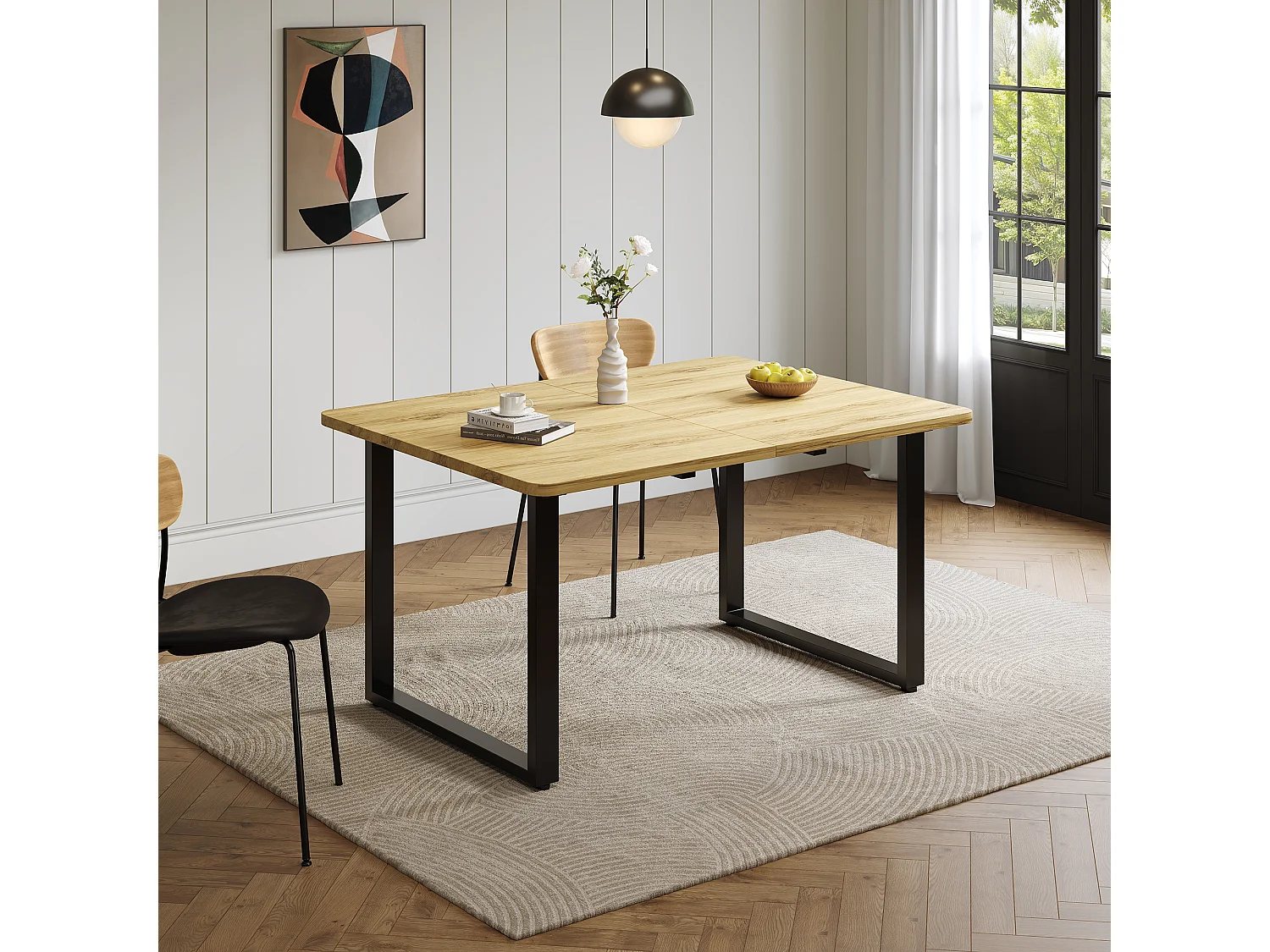 Ausziehbarer rechteckiger Esstisch für 6 bis 10 Personen, 3 Längen 140/180/220 cm – MDF – 140–220 x 80 x 75 cm – Naturholz