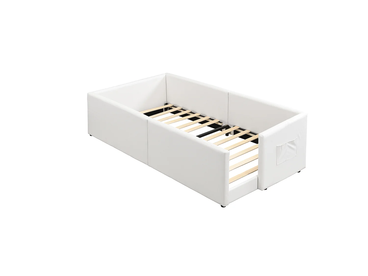 Bädd för barn stoppad 90x200 cm - med 2 förvaringspåsar - minimalistisk modern stil - PU + plywood - Vit (utan madrass)
