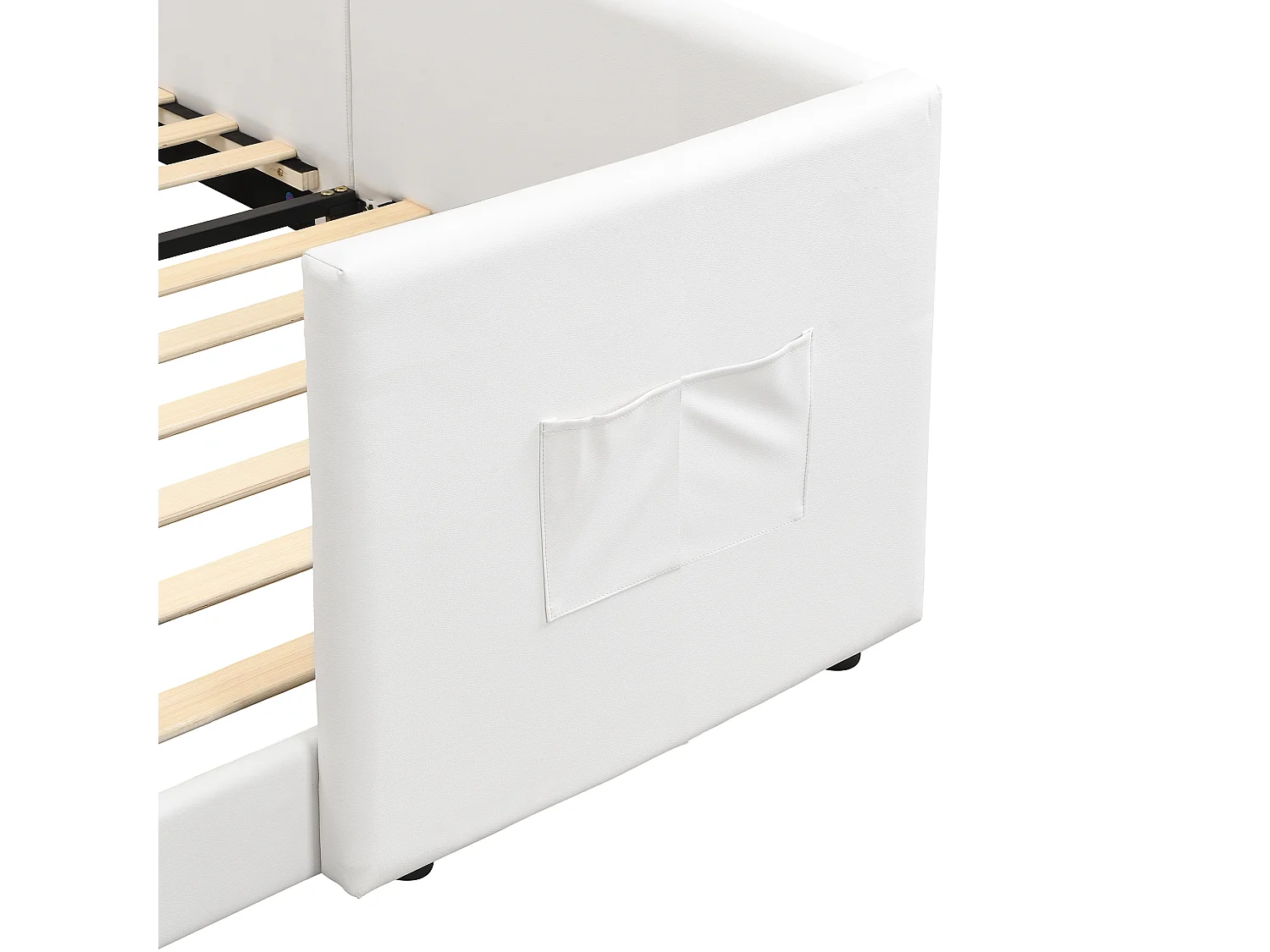 Bädd för barn stoppad 90x200 cm - med 2 förvaringspåsar - minimalistisk modern stil - PU + plywood - Vit (utan madrass)