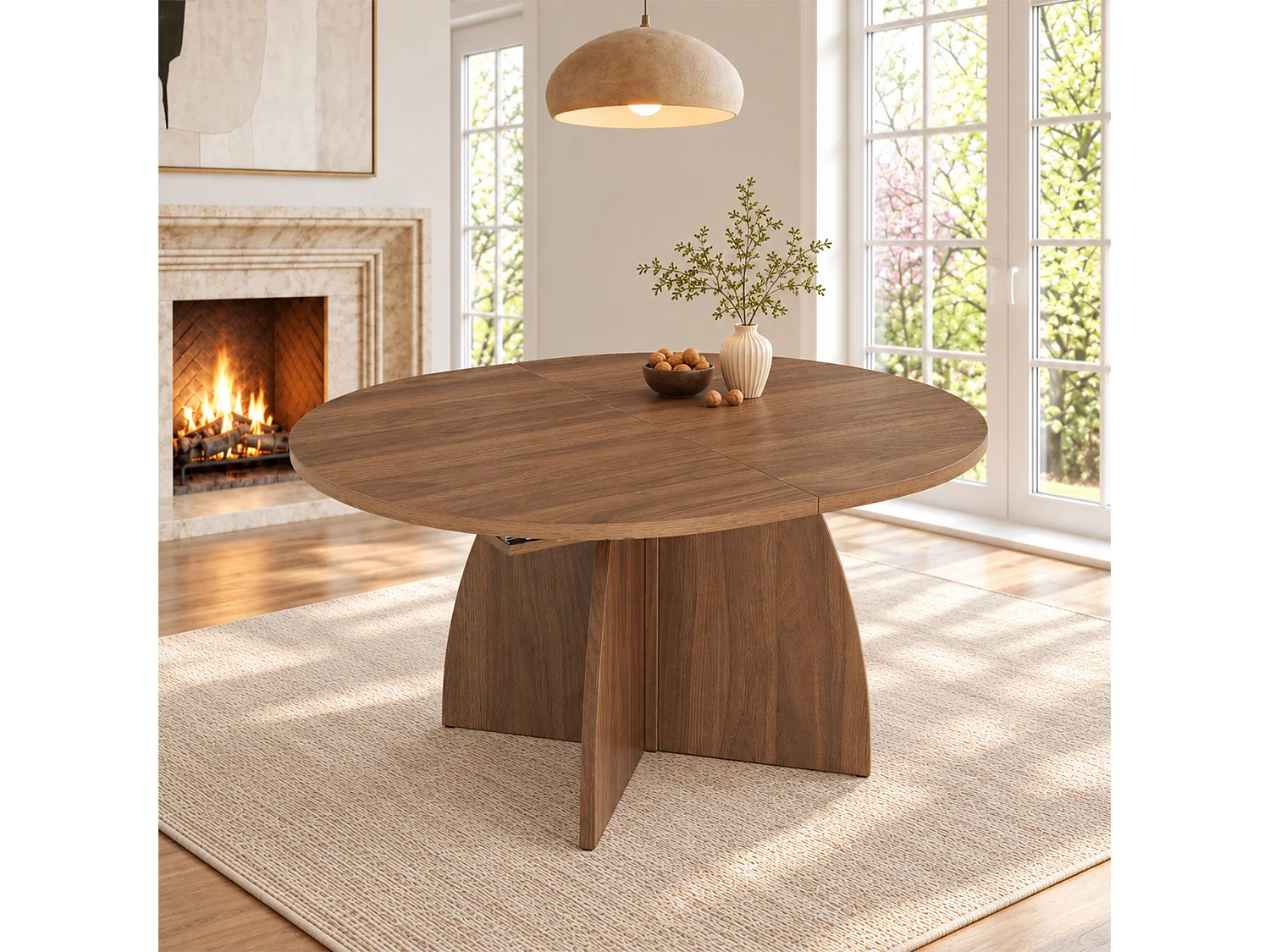 Table à manger rectangulaire extensible 4 à 8 personnes, plateau 18 mm, coins arrondis – MDF – jusqu’à 180 x 90 x 75 cm – Noyer