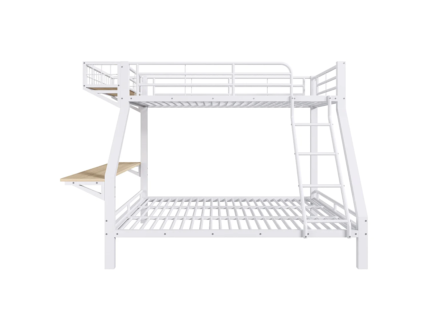 Stapelbed 90 x 200 / 140 x 200 cm met geïntegreerd bureau en veiligheidsrails – Metaal en MDF – Wit (Matras niet inbegrepen)