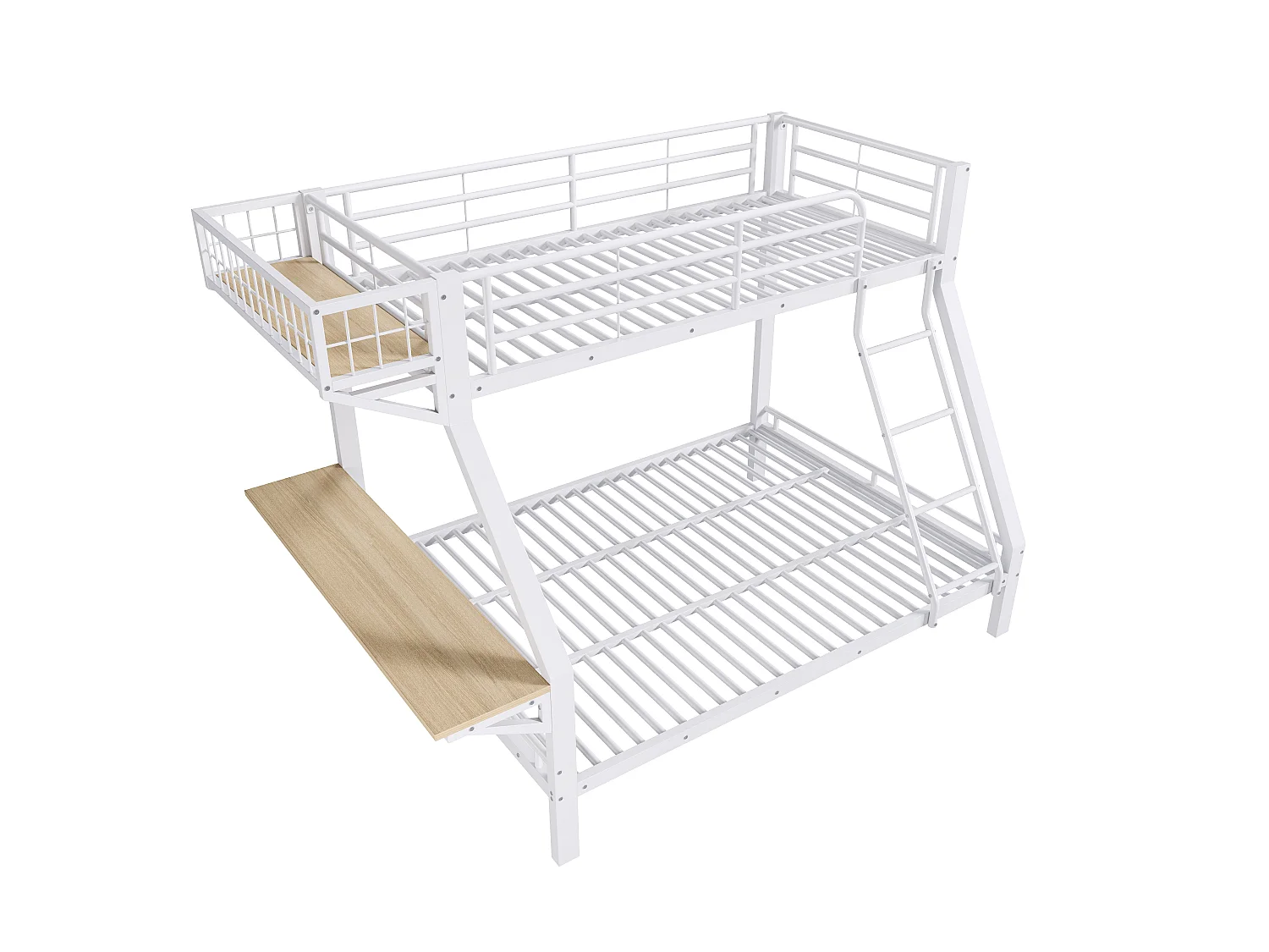 Stapelbed 90 x 200 / 140 x 200 cm met geïntegreerd bureau en veiligheidsrails – Metaal en MDF – Wit (Matras niet inbegrepen)