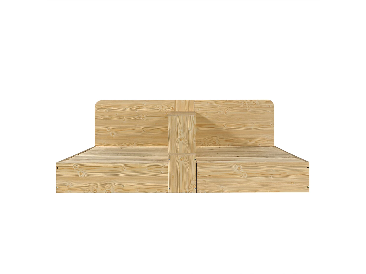 Łóżko dziecięce z drewna 2*90x200cm - środkowa przegroda i schowek - Drewno lite + MDF - Naturalne (bez materaca)