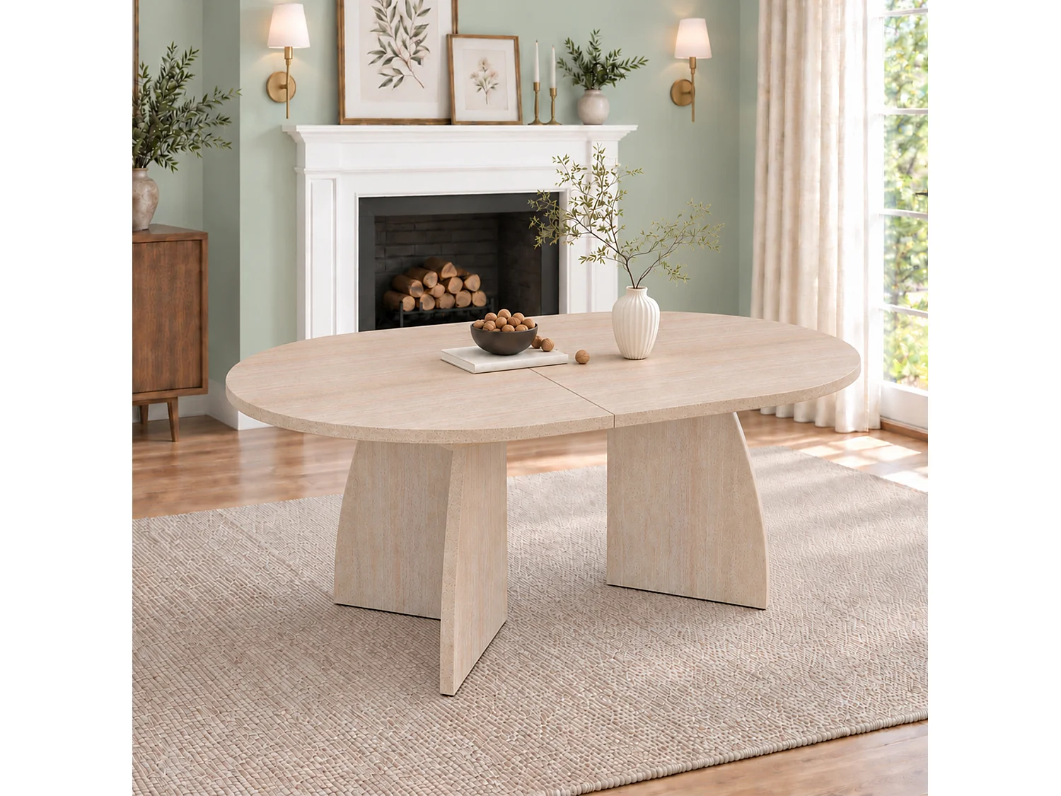 Rozkładany, prostokątny stół jadalny dla 6-8 osób, zaokrąglone rogi – płyta MDF – 150-200 x 90 x 75 cm – imitacja trawertynu.