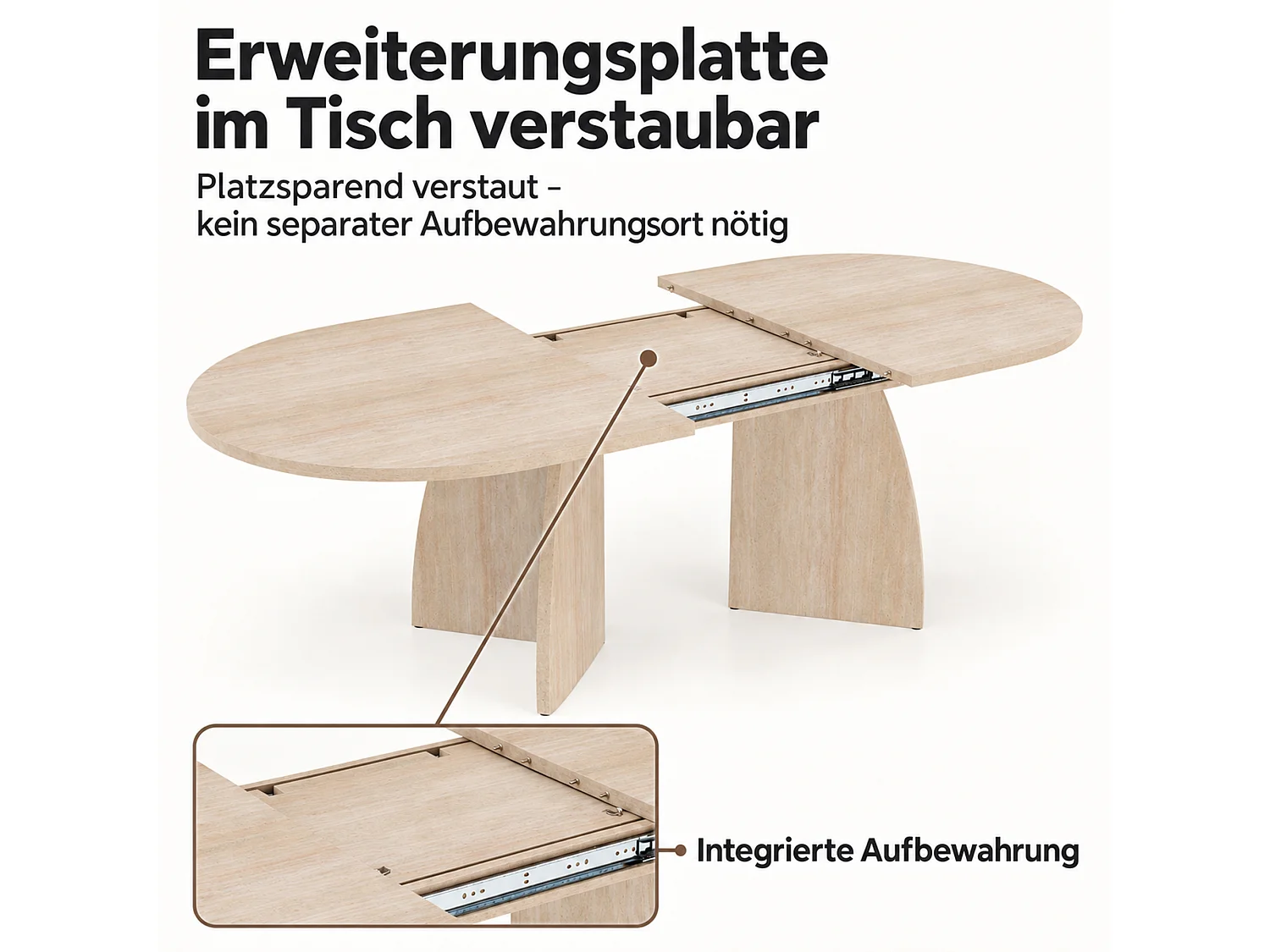 Rozkładany, prostokątny stół jadalny dla 6-8 osób, zaokrąglone rogi – płyta MDF – 150-200 x 90 x 75 cm – imitacja trawertynu.