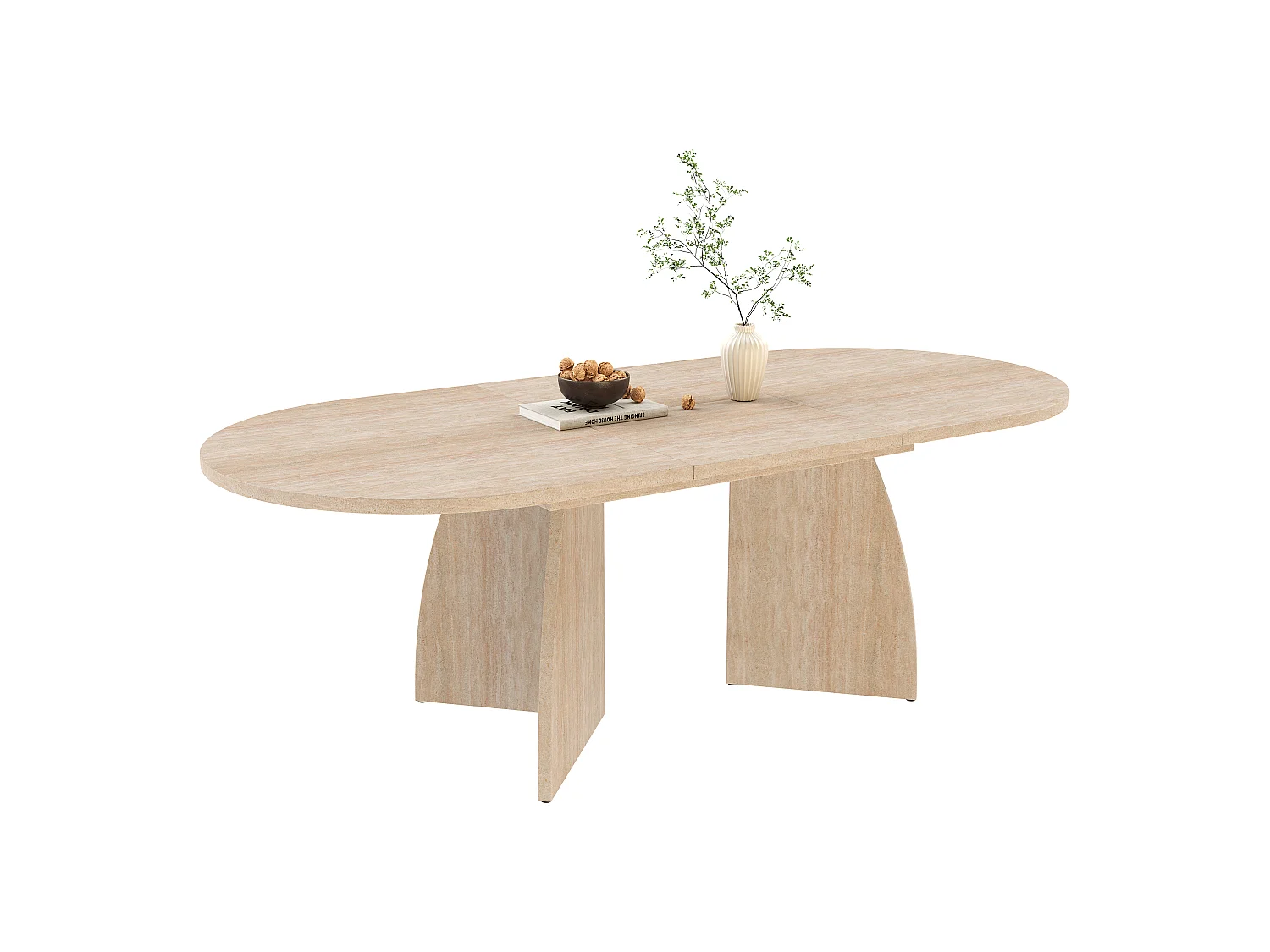 Rozkładany, prostokątny stół jadalny dla 6-8 osób, zaokrąglone rogi – płyta MDF – 150-200 x 90 x 75 cm – imitacja trawertynu.