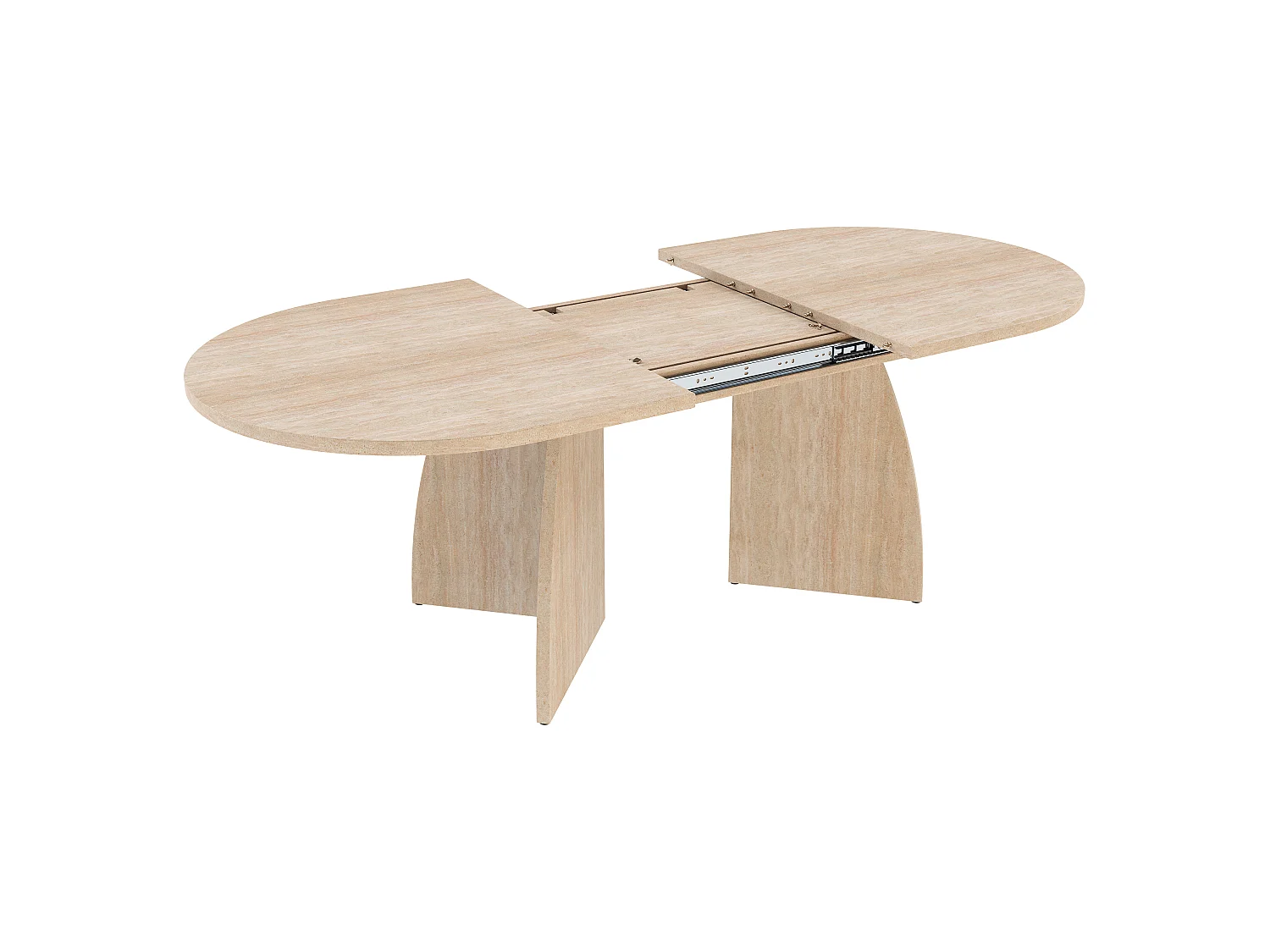 Rozkładany, prostokątny stół jadalny dla 6-8 osób, zaokrąglone rogi – płyta MDF – 150-200 x 90 x 75 cm – imitacja trawertynu.