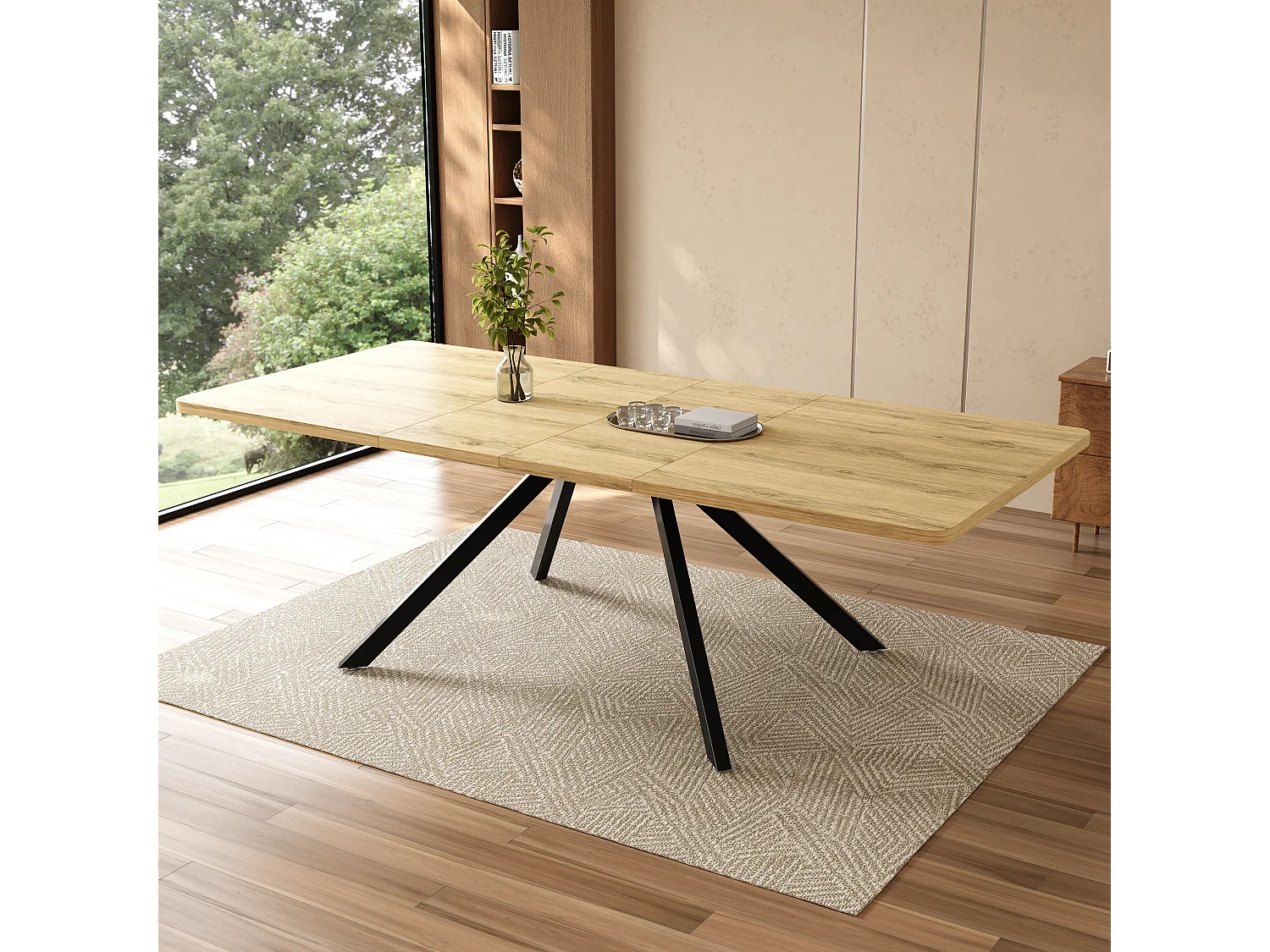 Ausziehbarer rechteckiger Esstisch für 6 bis 10 Personen, 3 Längen – MDF – 160–240 x 90 x 74,5 cm – Eiche