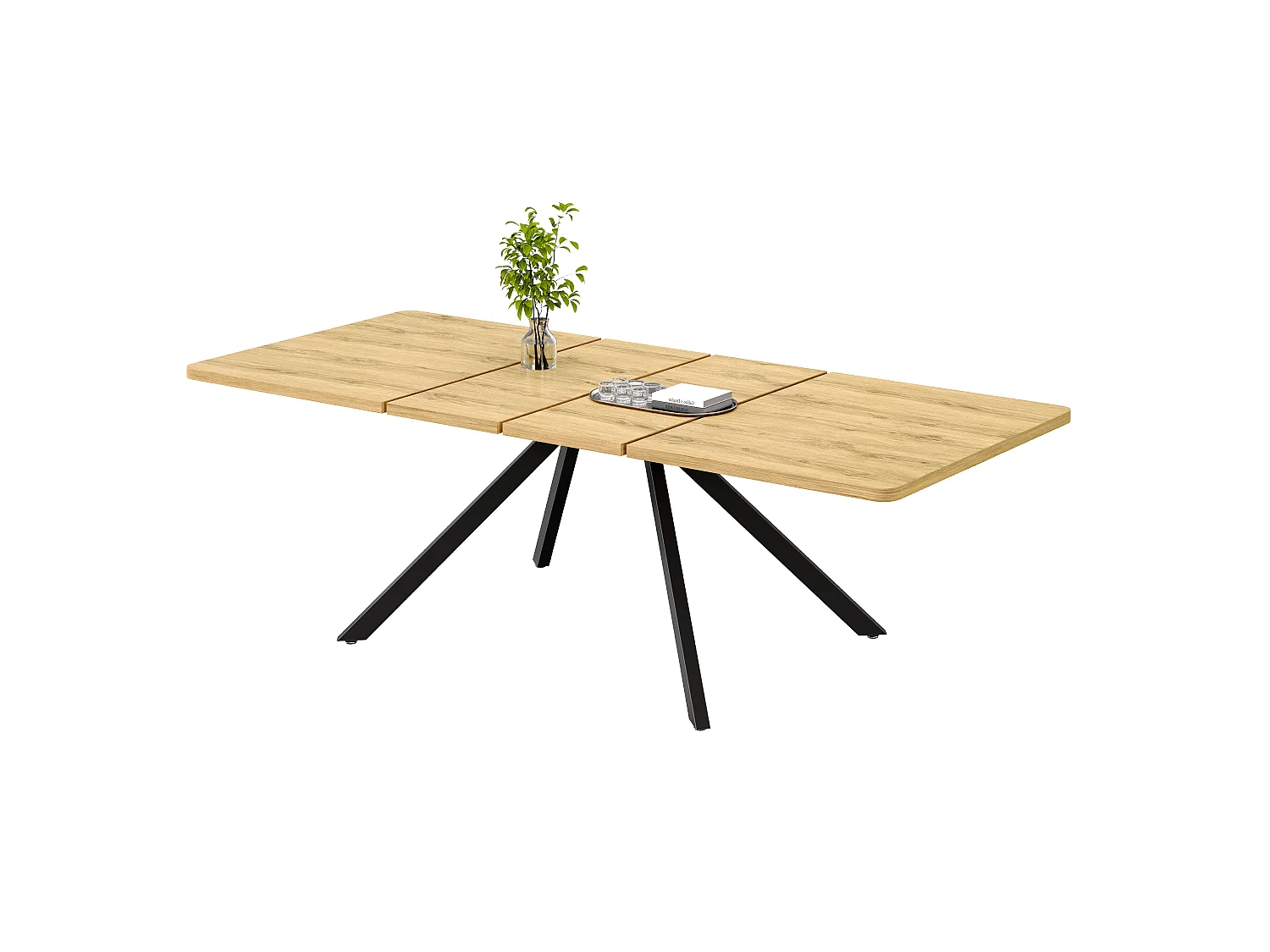 Ausziehbarer rechteckiger Esstisch für 6 bis 10 Personen, 3 Längen – MDF – 160–240 x 90 x 74,5 cm – Eiche