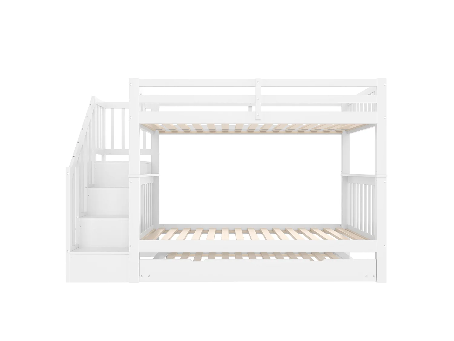 Kinderstapelbed 90 x 200 cm met uitschuifbed 90 x 190 cm en veiligheidshekjes – Grenen en MDF – Wit (Matras niet inbegrepen)