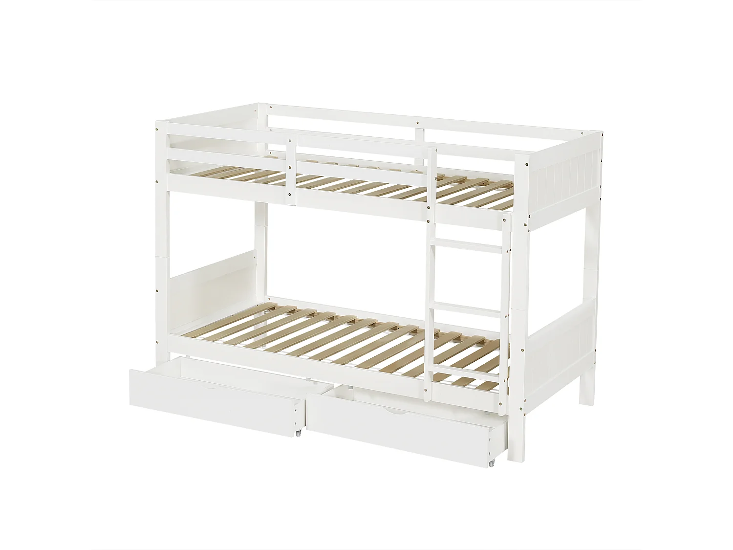 Children's bunk bed 90x200 cm - with 2 drawers - with ladder - can be separated into two single beds - Solid wood + MDF - White (without mattress)