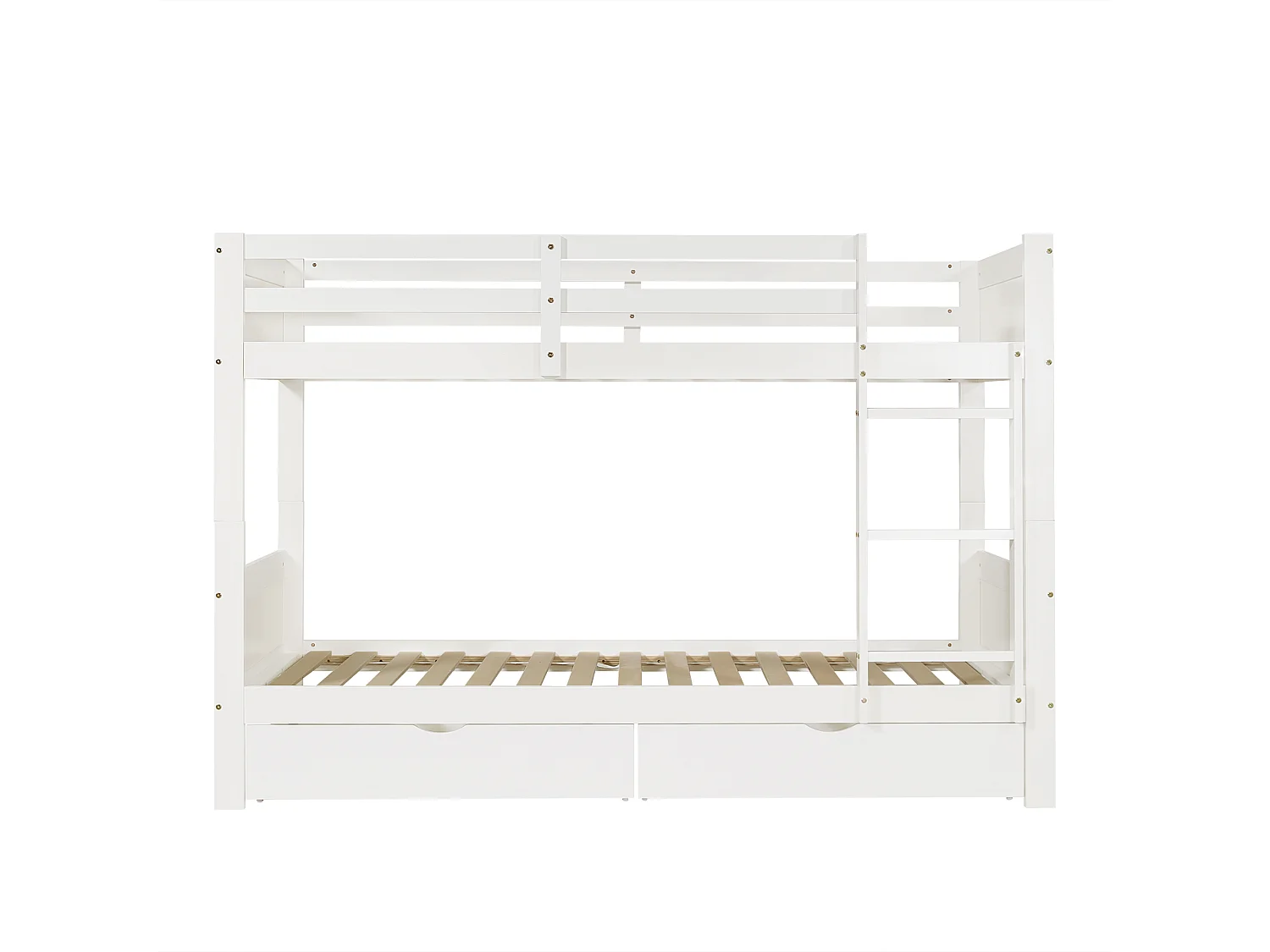 Children's bunk bed 90x200 cm - with 2 drawers - with ladder - can be separated into two single beds - Solid wood + MDF - White (without mattress)