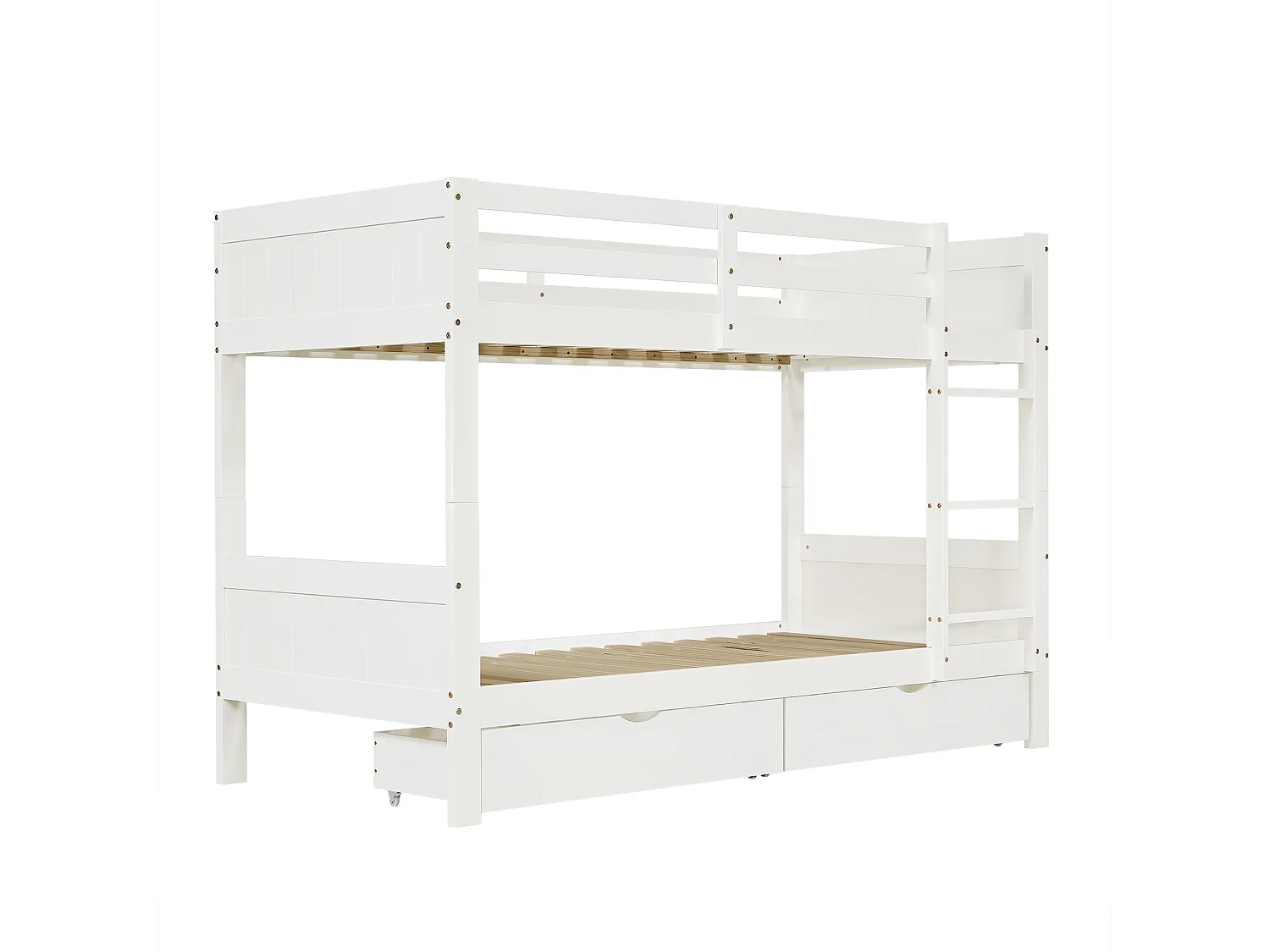 Children's bunk bed 90x200 cm - with 2 drawers - with ladder - can be separated into two single beds - Solid wood + MDF - White (without mattress)