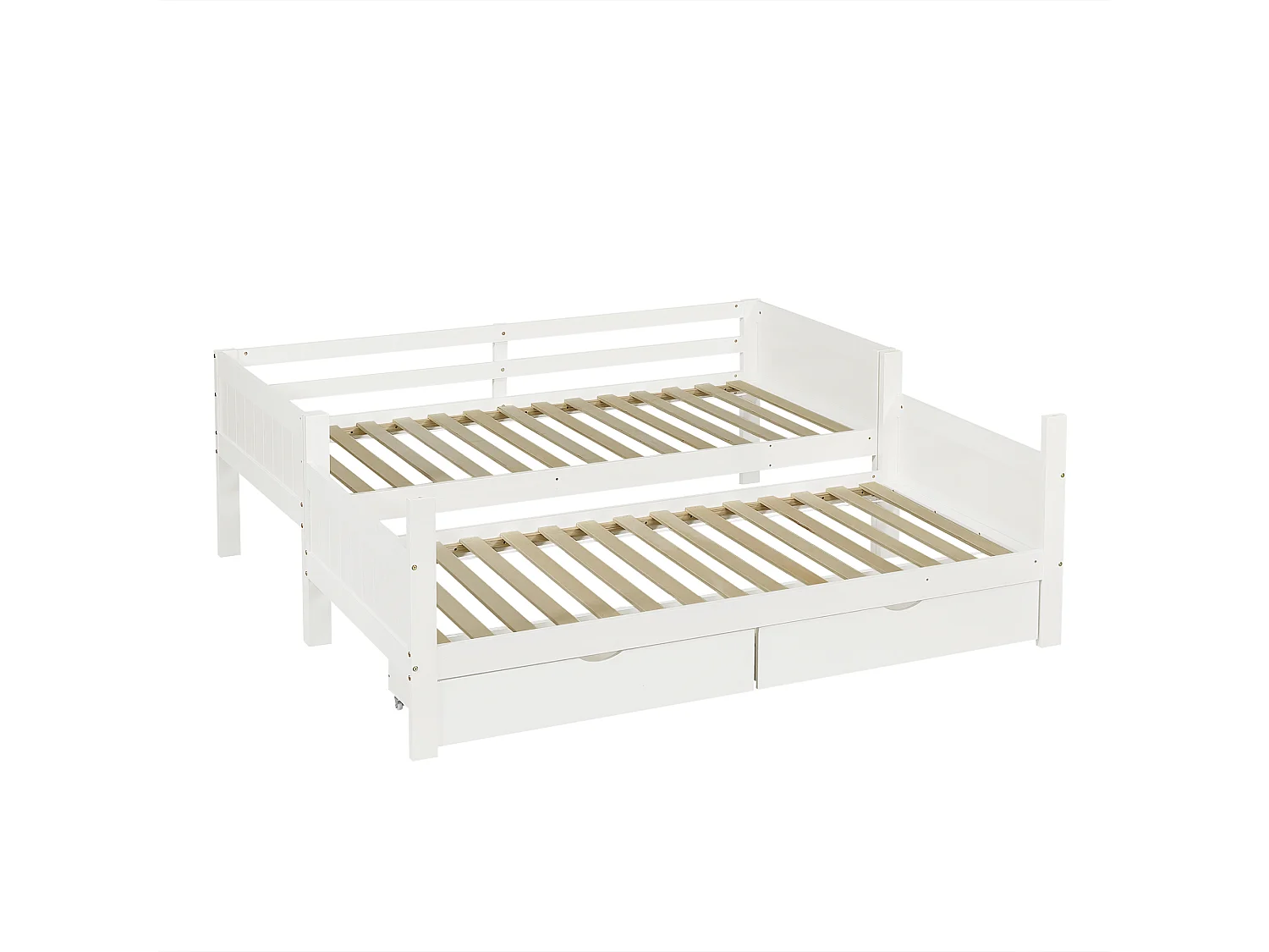 Children's bunk bed 90x200 cm - with 2 drawers - with ladder - can be separated into two single beds - Solid wood + MDF - White (without mattress)