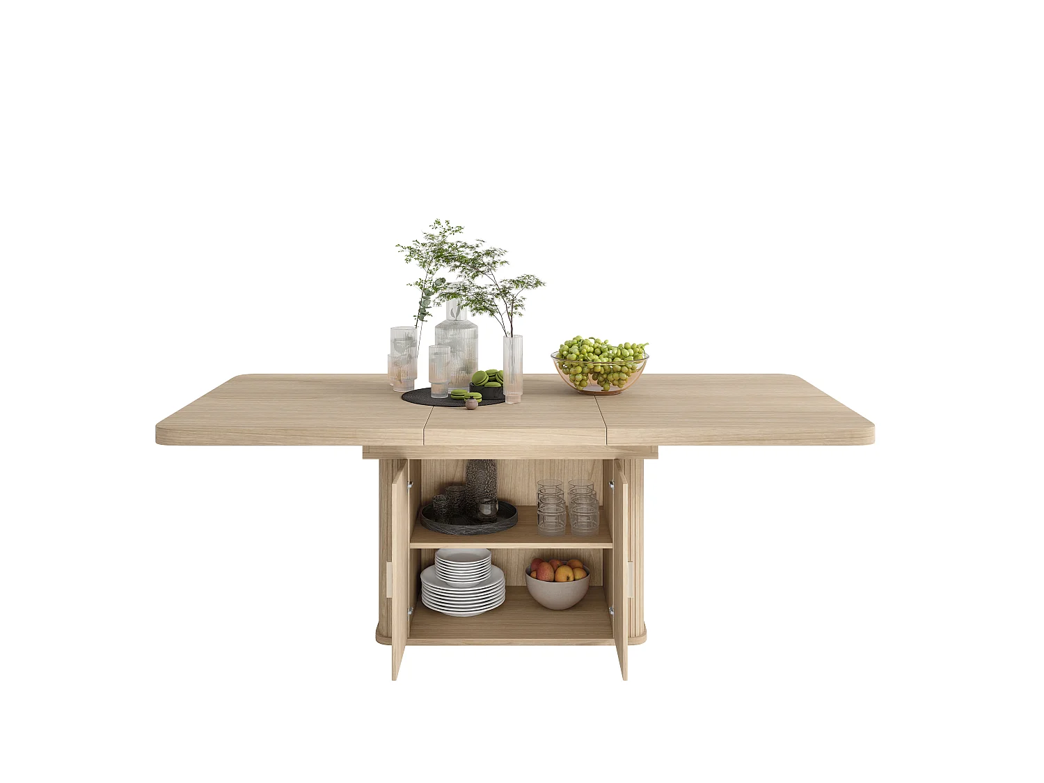 Ausziehbarer Esstisch für 6 bis 8 Personen mit Stauraum, 28 mm dicke Tischplatte, abgerundete Kanten – MDF – 150-200 x 90 x 75 cm –Eiche