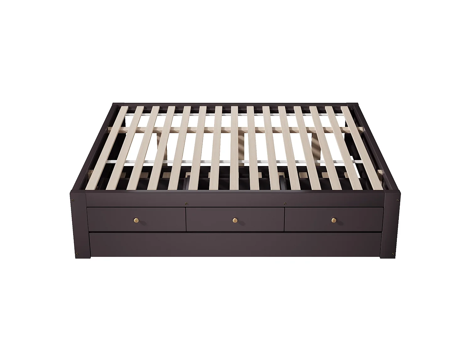 Double bed 140x200 cm - With trundle bed 90x190 cm and 3 drawers - Slatted base - MDF+Pine - Brown (without mattress)