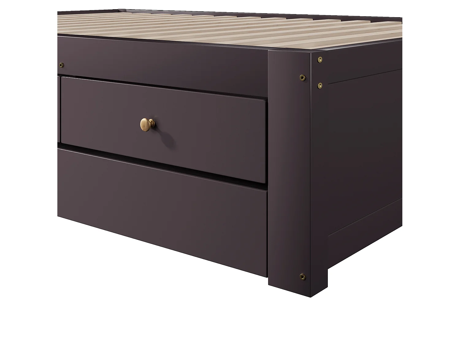Double bed 90x200 cm - With trundle bed 90x190 cm and 3 drawers - Slatted bed base - MDF+Pine - Brown (without mattress)