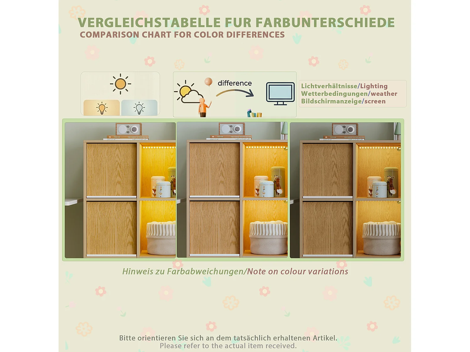 Meuble de rangement / Meuble à étagères pour enfants - avec éclairage LED - compartiment de rangement ouvert - ​​Naturel