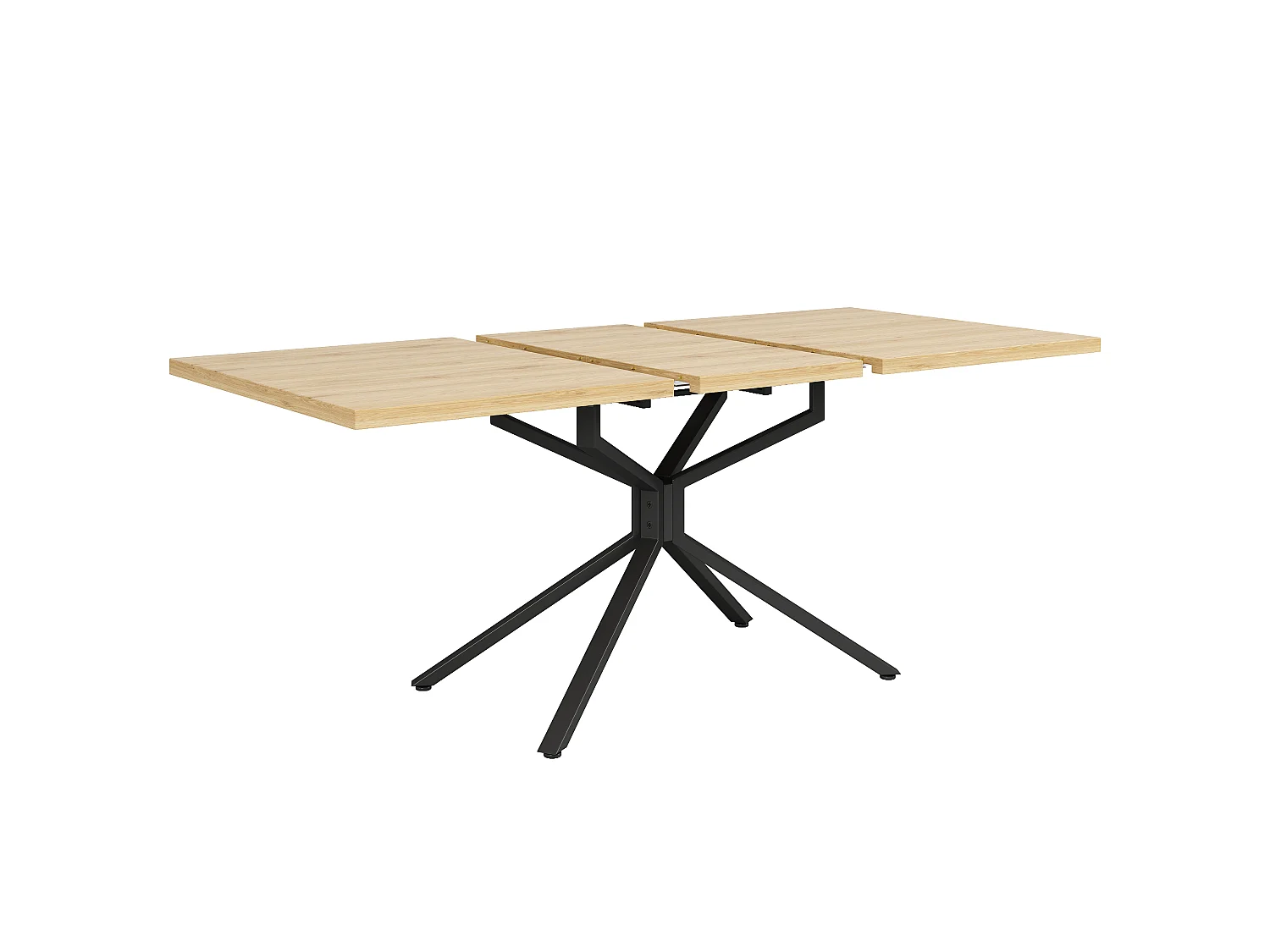 Ausziehbarer Esstisch für 4 bis 6 Personen, Sternfuß, verstellbare Füße – MDF und Metall – 120–160 x 90 x 75 cm – Eiche hell