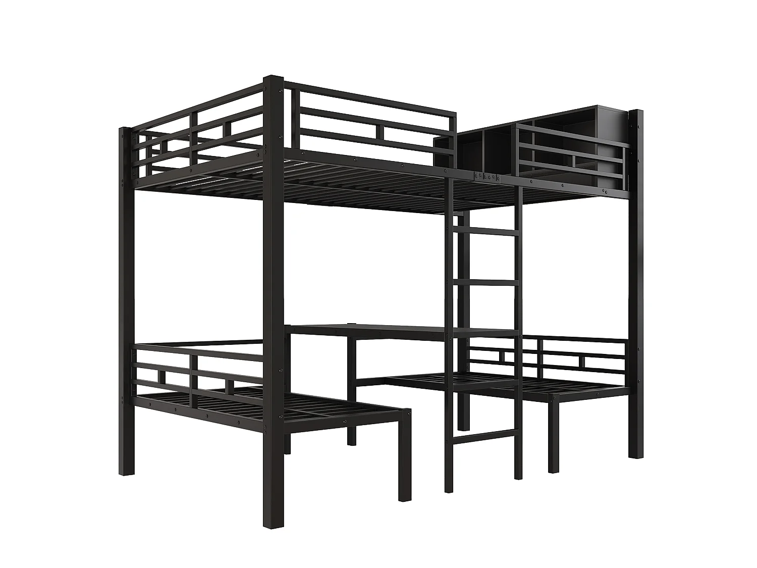 Lit superposé enfant 120x200 cm - avec échelle et compartiment de rangement - avec 2 sièges 60 x 120 cm - Noir (matelas et coussin d’assise non inclus)