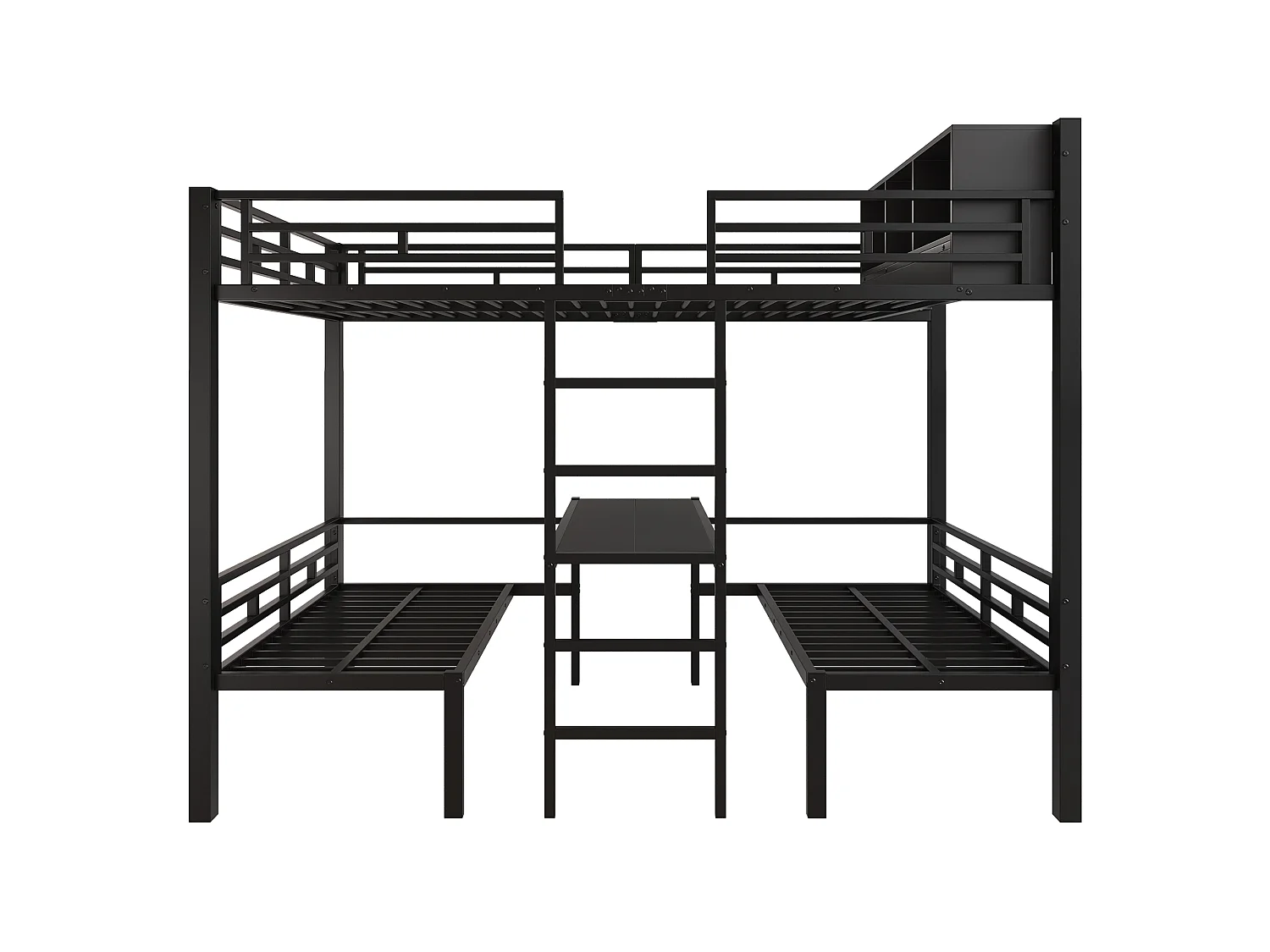 Lit superposé enfant 120x200 cm - avec échelle et compartiment de rangement - avec 2 sièges 60 x 120 cm - Noir (matelas et coussin d’assise non inclus)