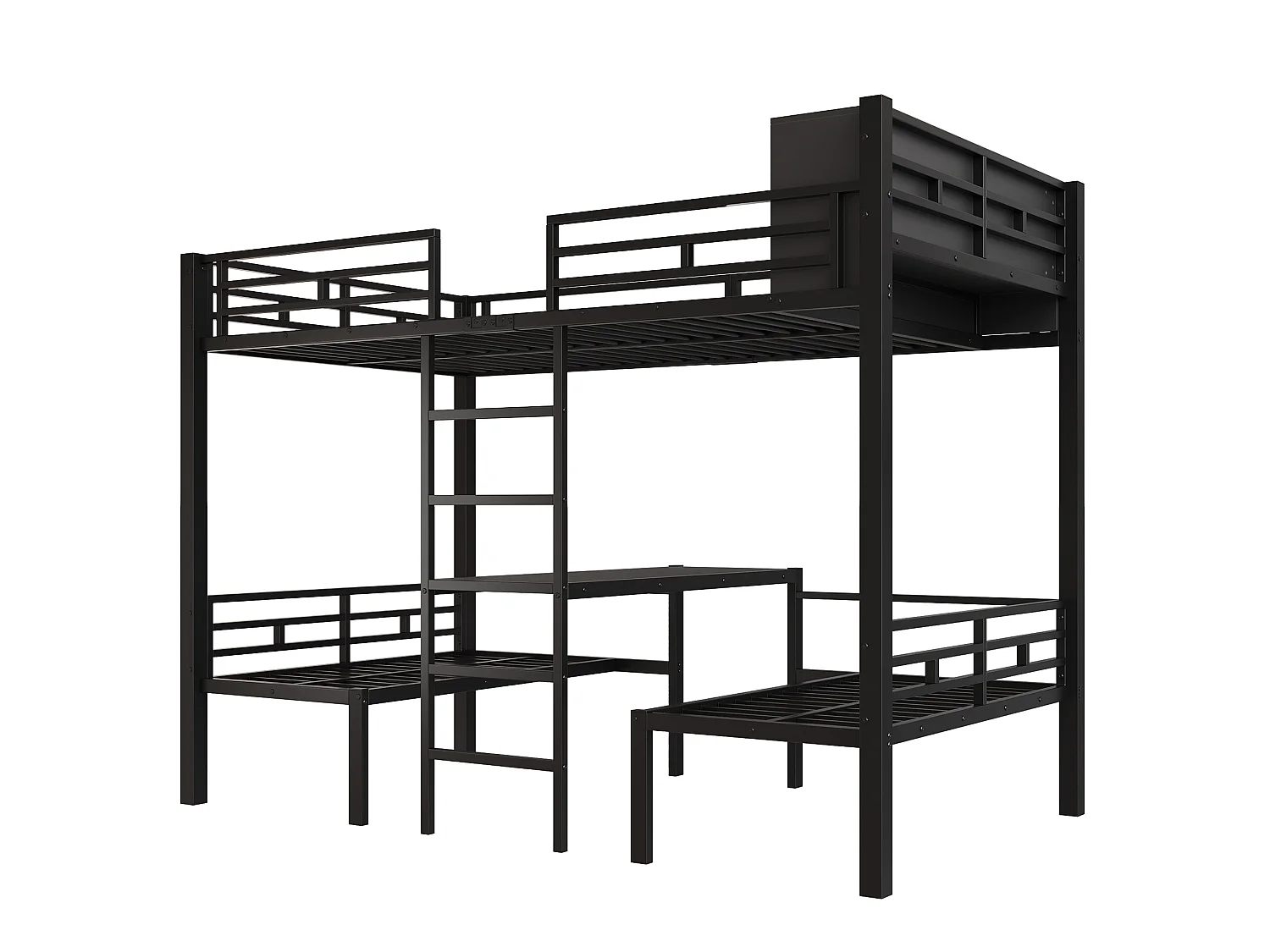Lit superposé enfant 120x200 cm - avec échelle et compartiment de rangement - avec 2 sièges 60 x 120 cm - Noir (matelas et coussin d’assise non inclus)